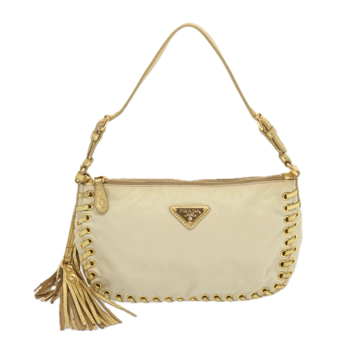 Prada Jacquard Beige Synthetic Handbag 