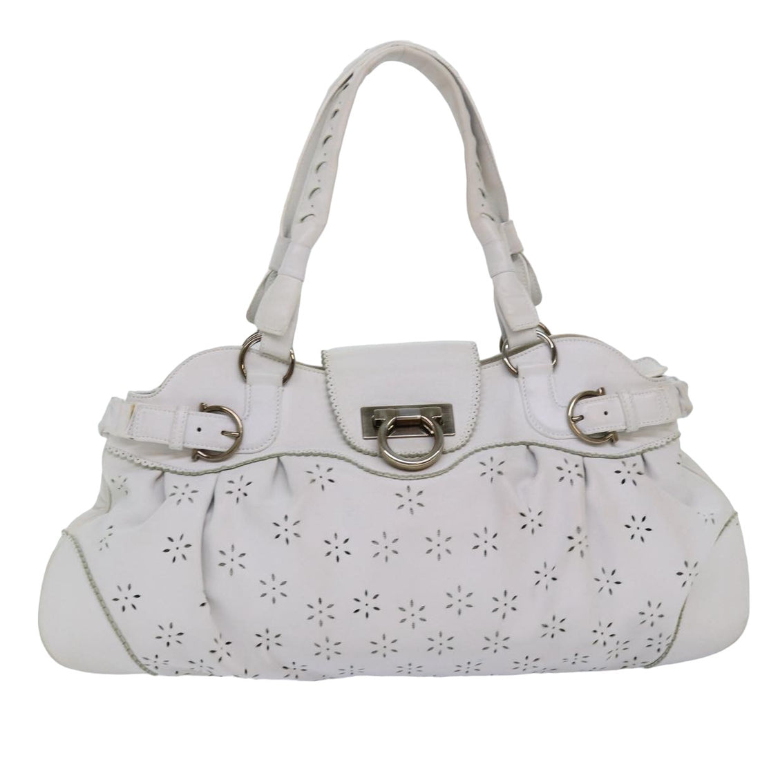 Salvatore Ferragamo Marisa White Leather Handbag 