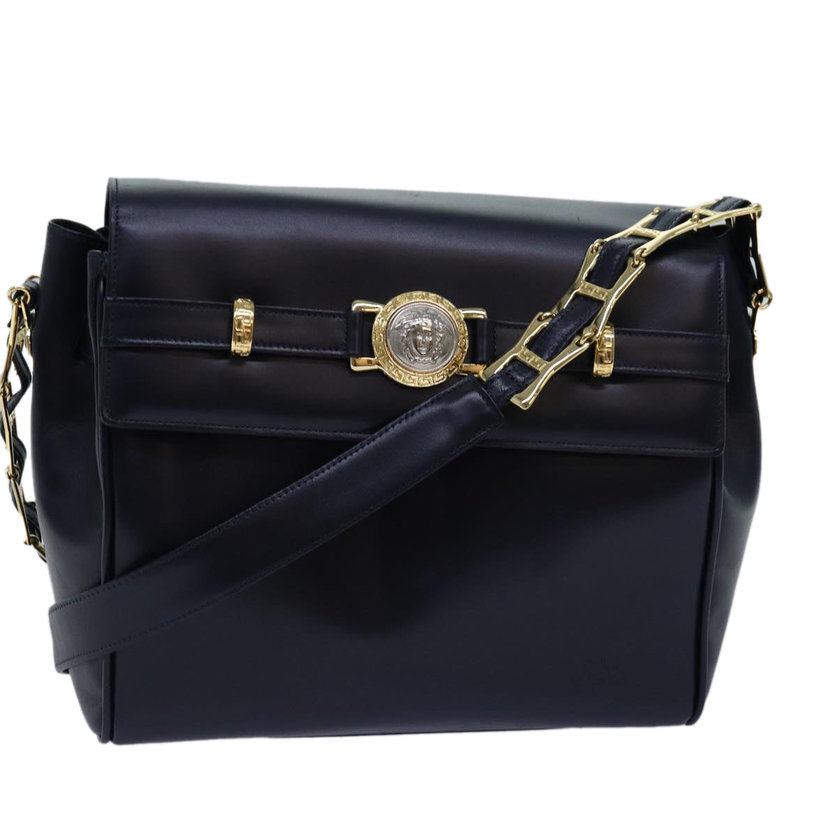 Versace Gianni Navy Leather Shoulder Bag