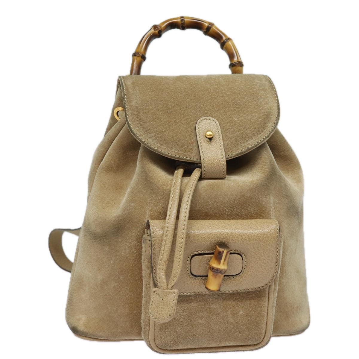 Gucci Bamboo Beige Suede Backpack Bag