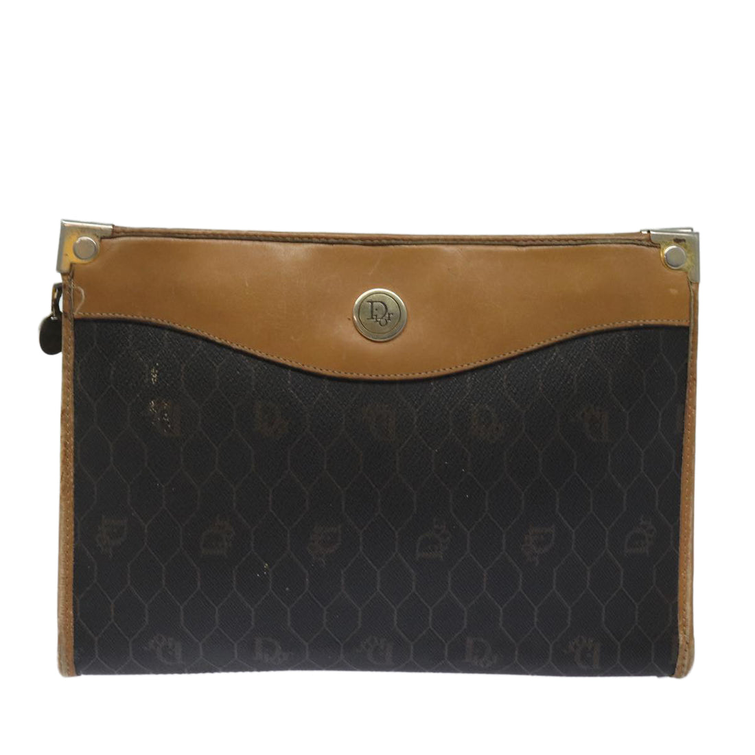 Dior Honeycomb Brown Canvas Clutch Bag