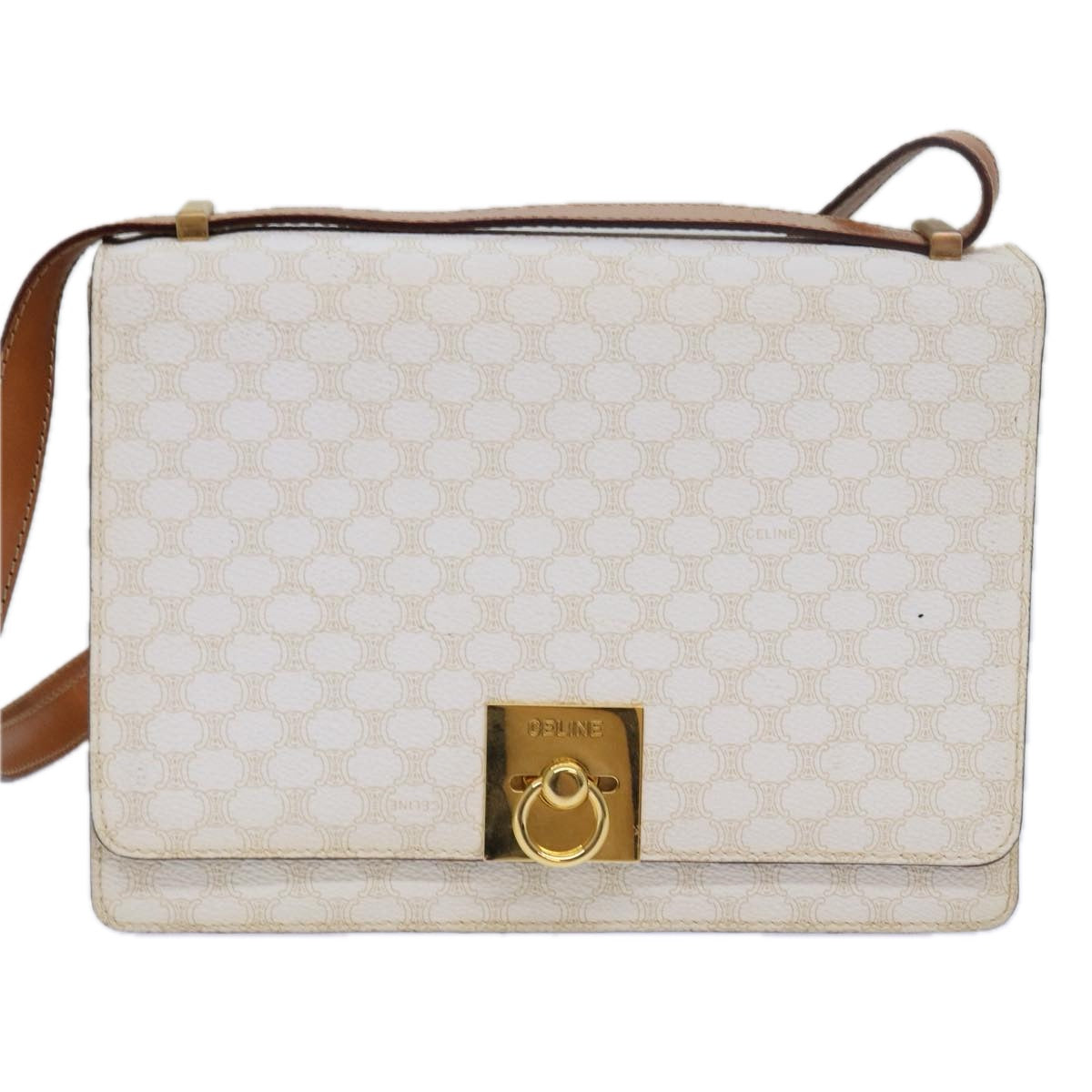 Céline Macadam White Canvas Shoulder Bag