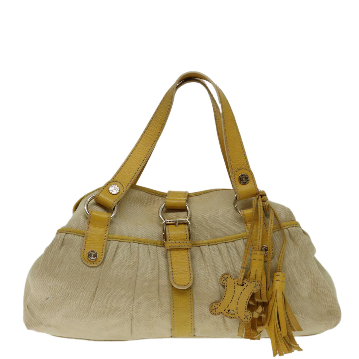 Céline Triomphe Yellow Canvas Handbag 