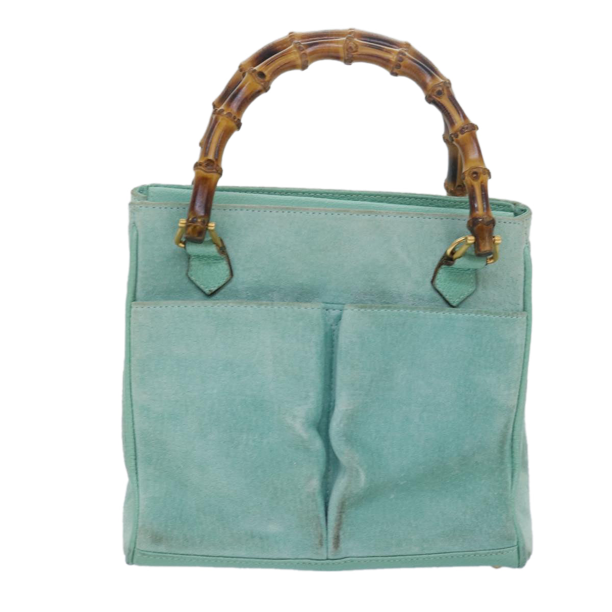 Gucci Bamboo Blue Suede Handbag 