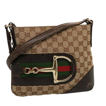 Gucci Horsebit Beige Canvas Shoulder Bag