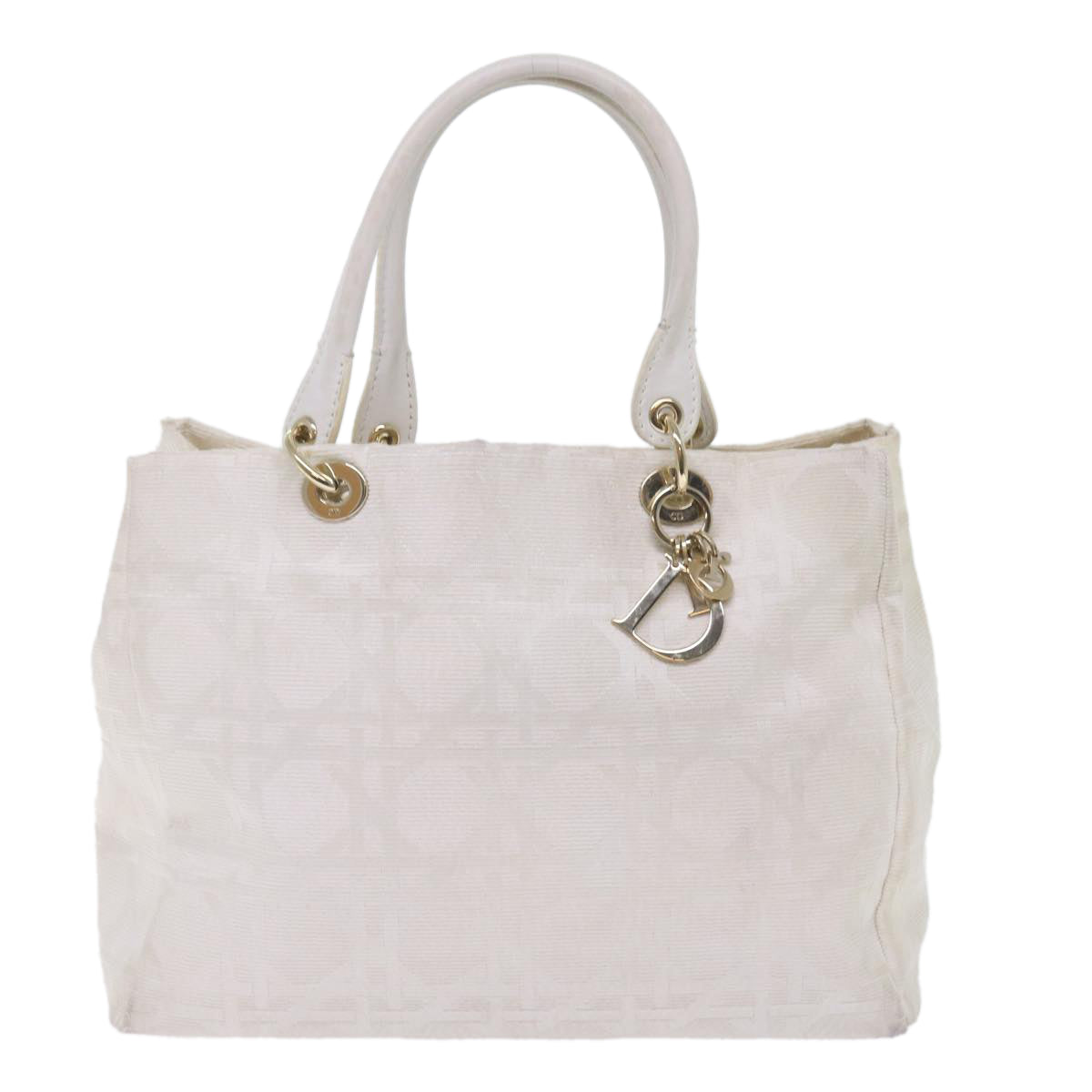 Dior Lady Dior White Canvas Handbag 