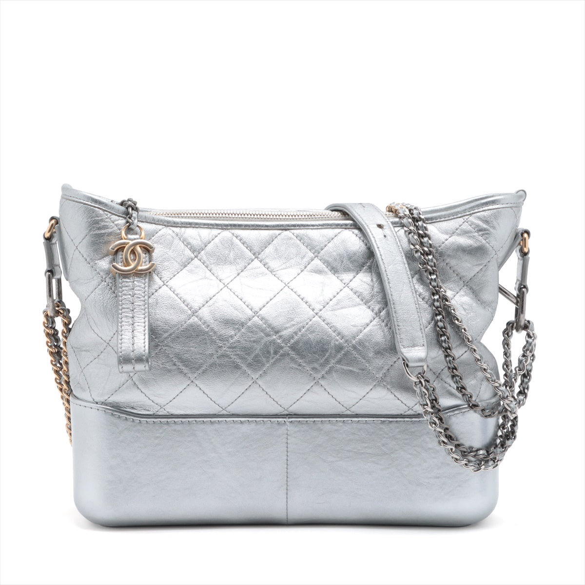 Chanel Gabrielle Silver Leather Shoulder Bag