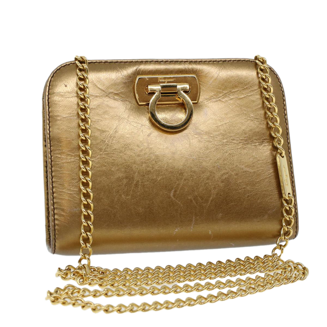 Salvatore Ferragamo Gancini Gold Leather Shoulder Bag