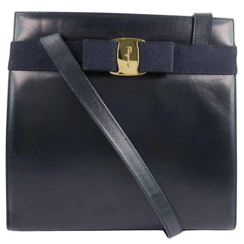 Salvatore Ferragamo Vala Navy Leather Shoulder Bag