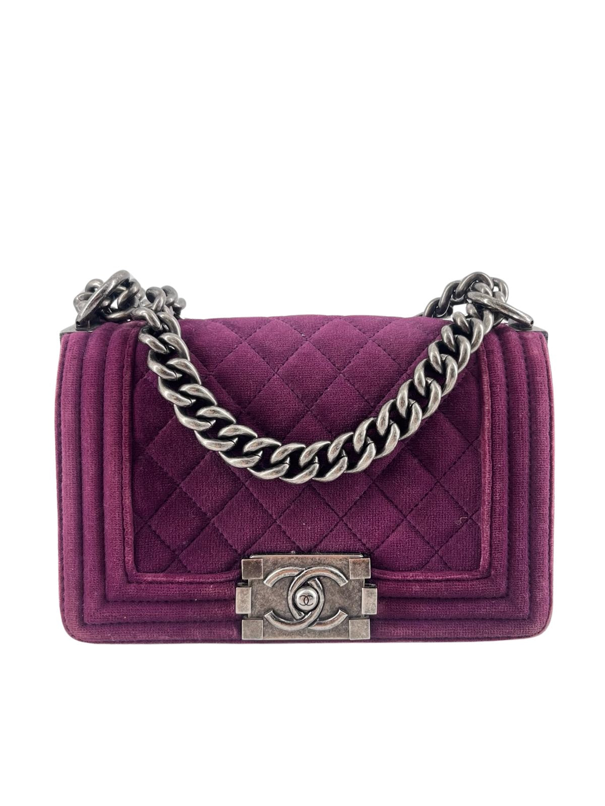 Chanel Boy Purple Velvet Shoulder Bag