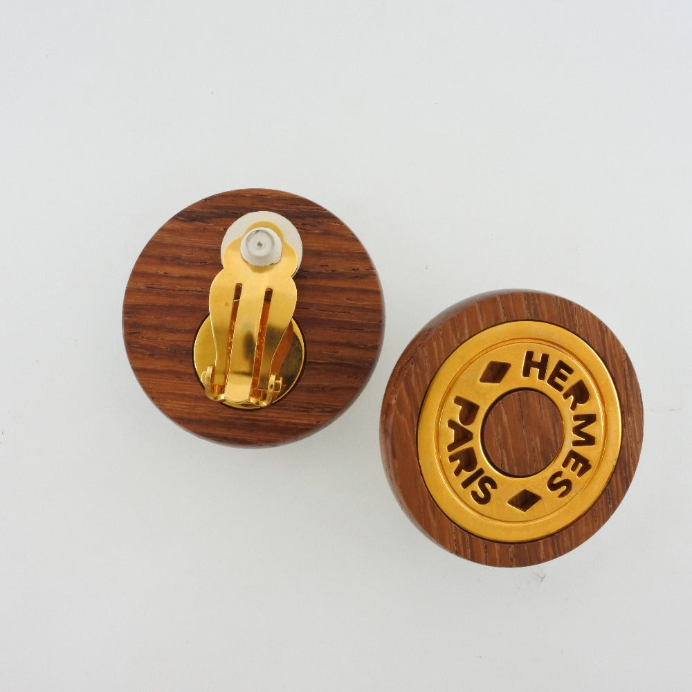 Hermès Sellier Brown Wood Earring 