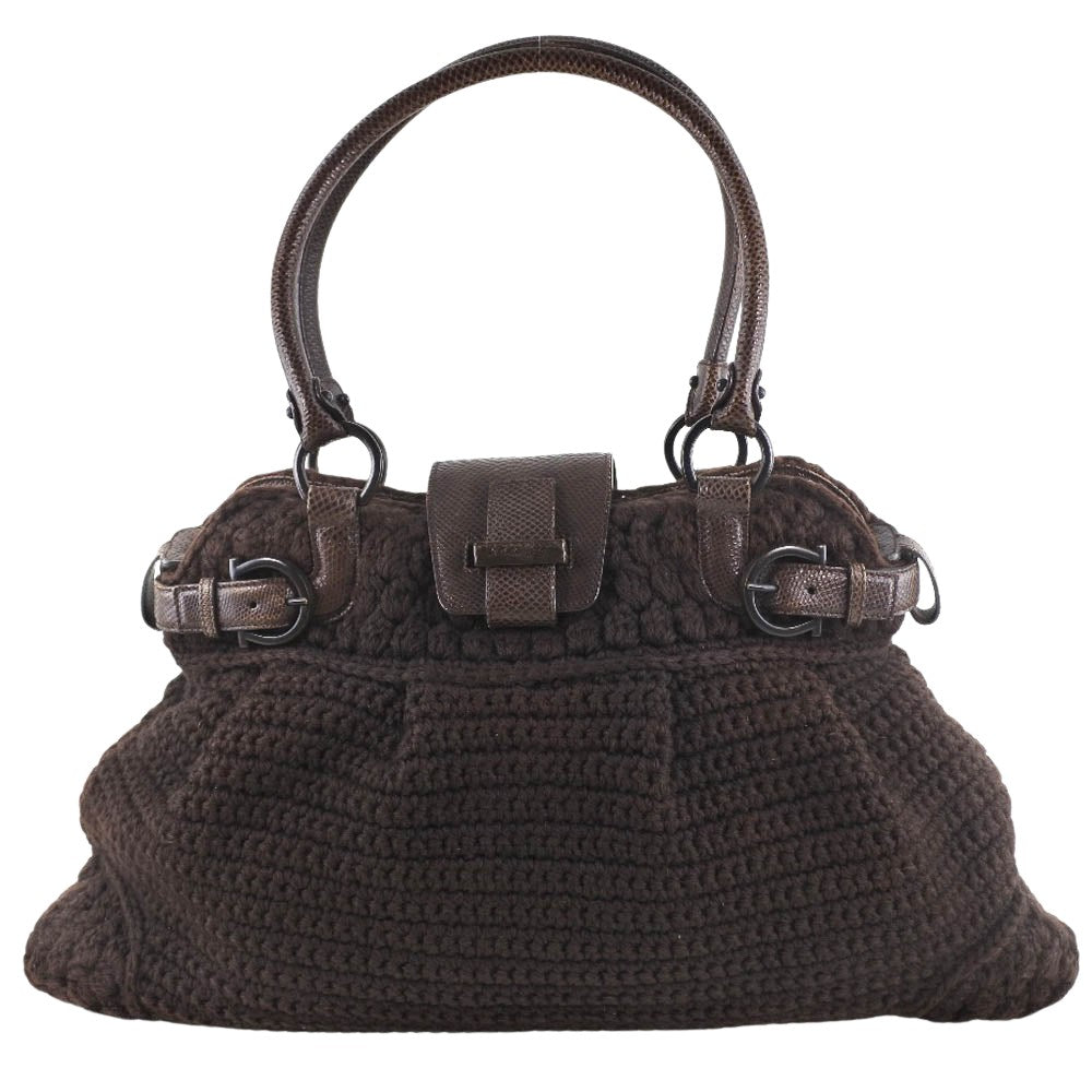 Salvatore Ferragamo Brown Wool Handbag 