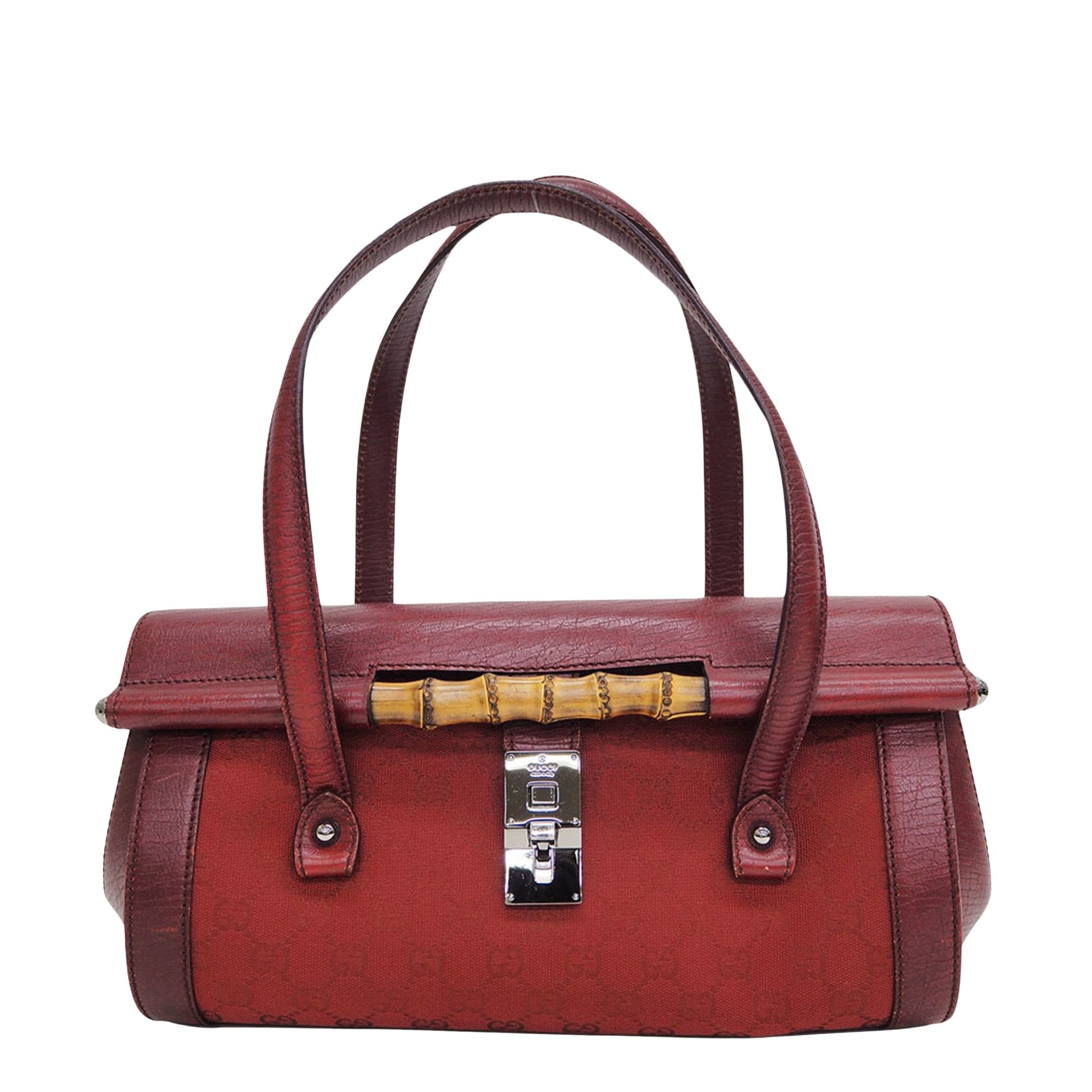 Gucci Bamboo Burgundy Canvas Handbag 