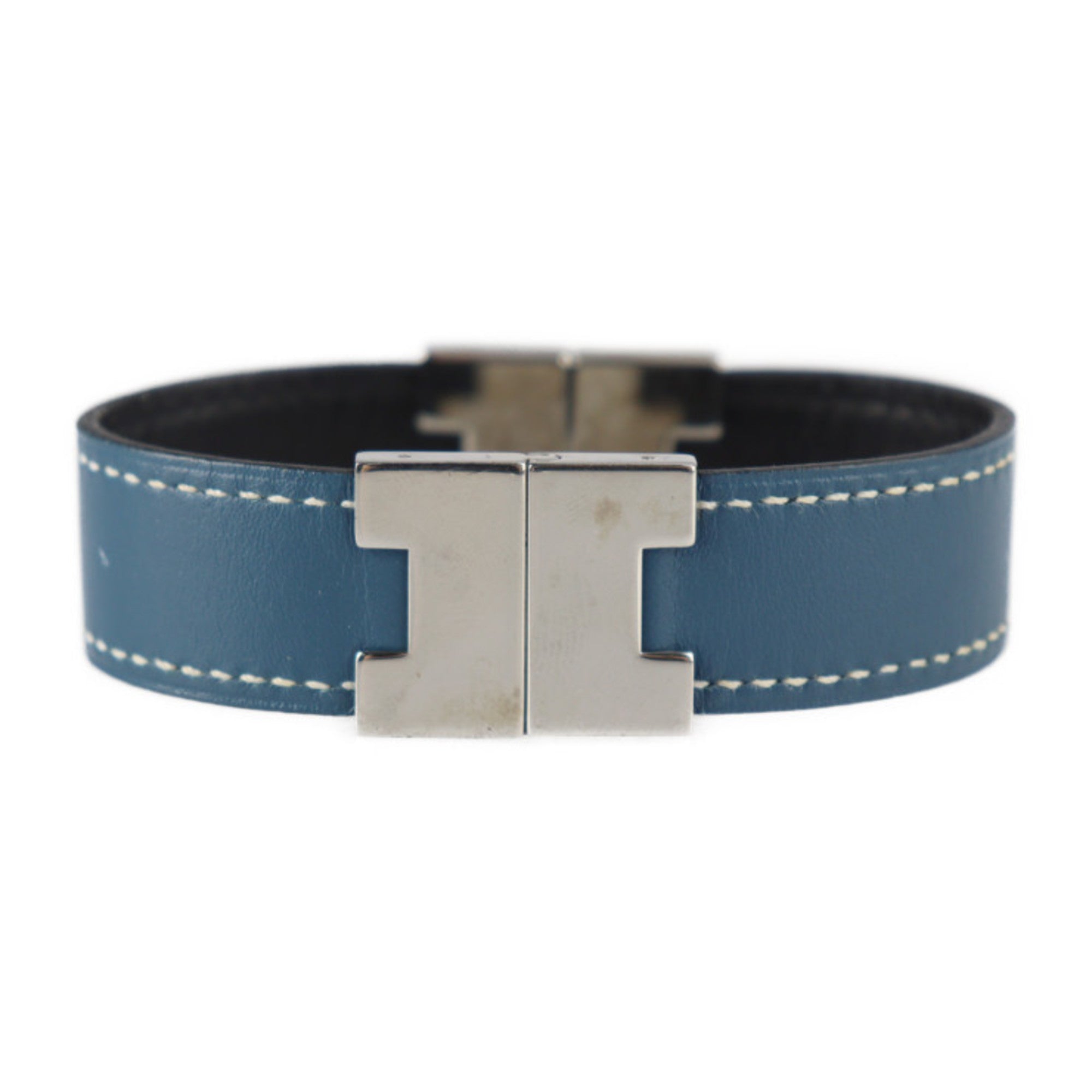 Hermès Clic H Blue Leather Bracelet 