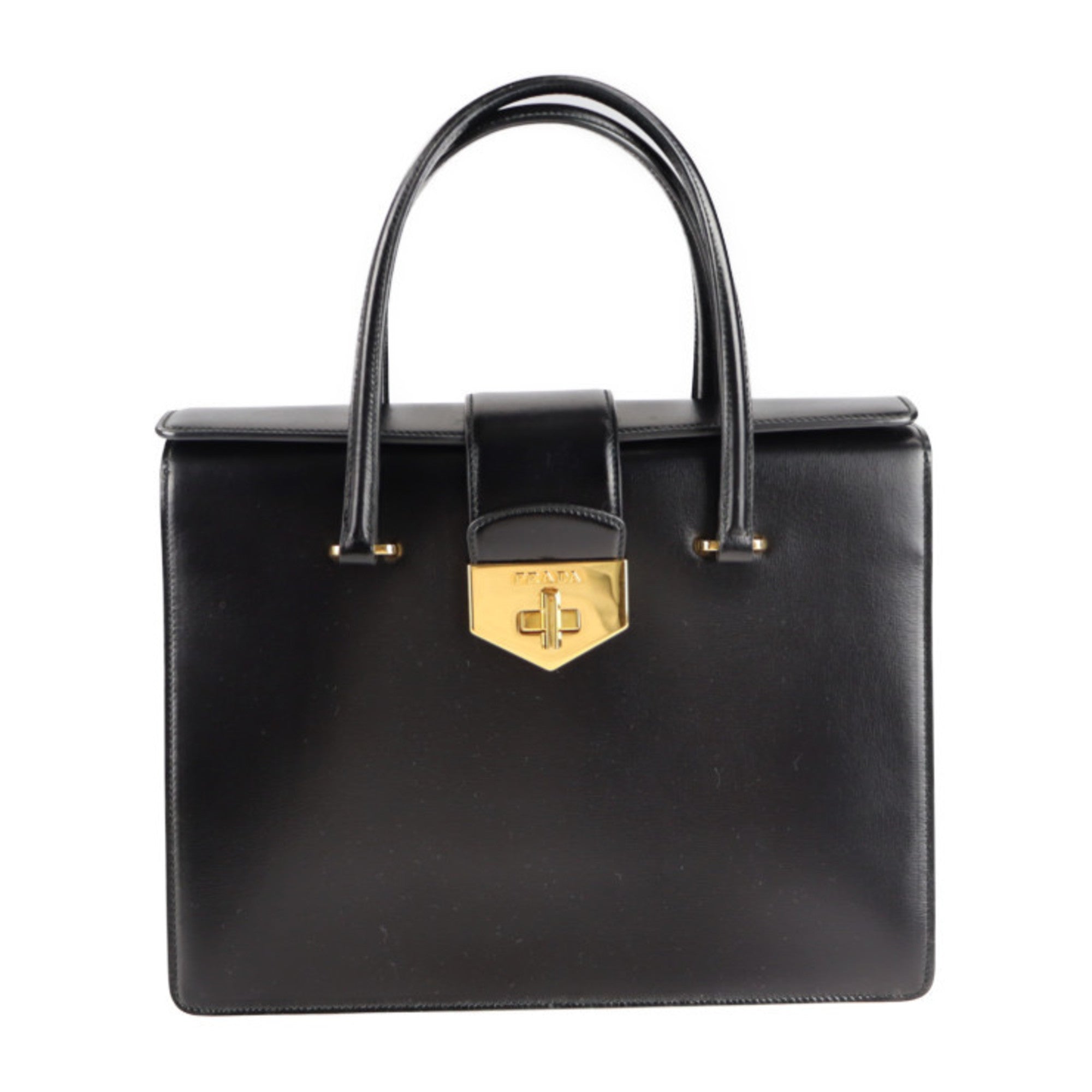 Prada Turnlock Black Leather Shoulder Bag