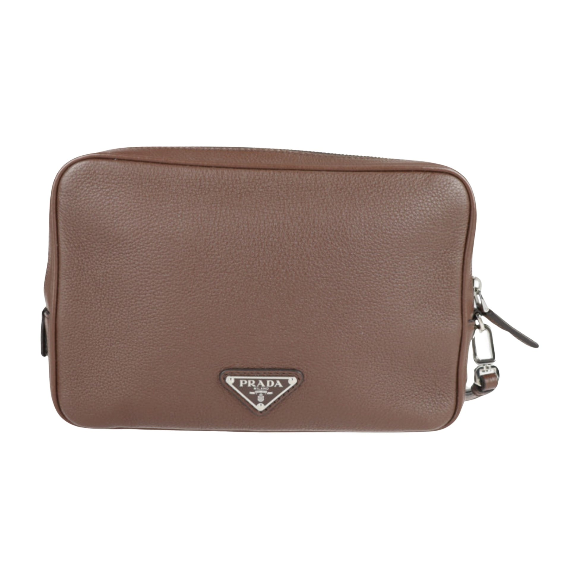 Prada Brown Leather Clutch Bag