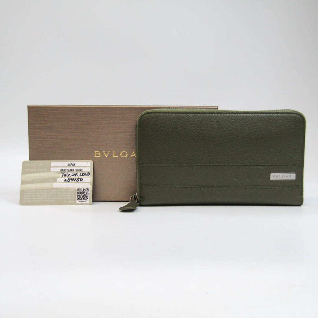 Bulgari Zip wallet Khaki Leather Wallet 