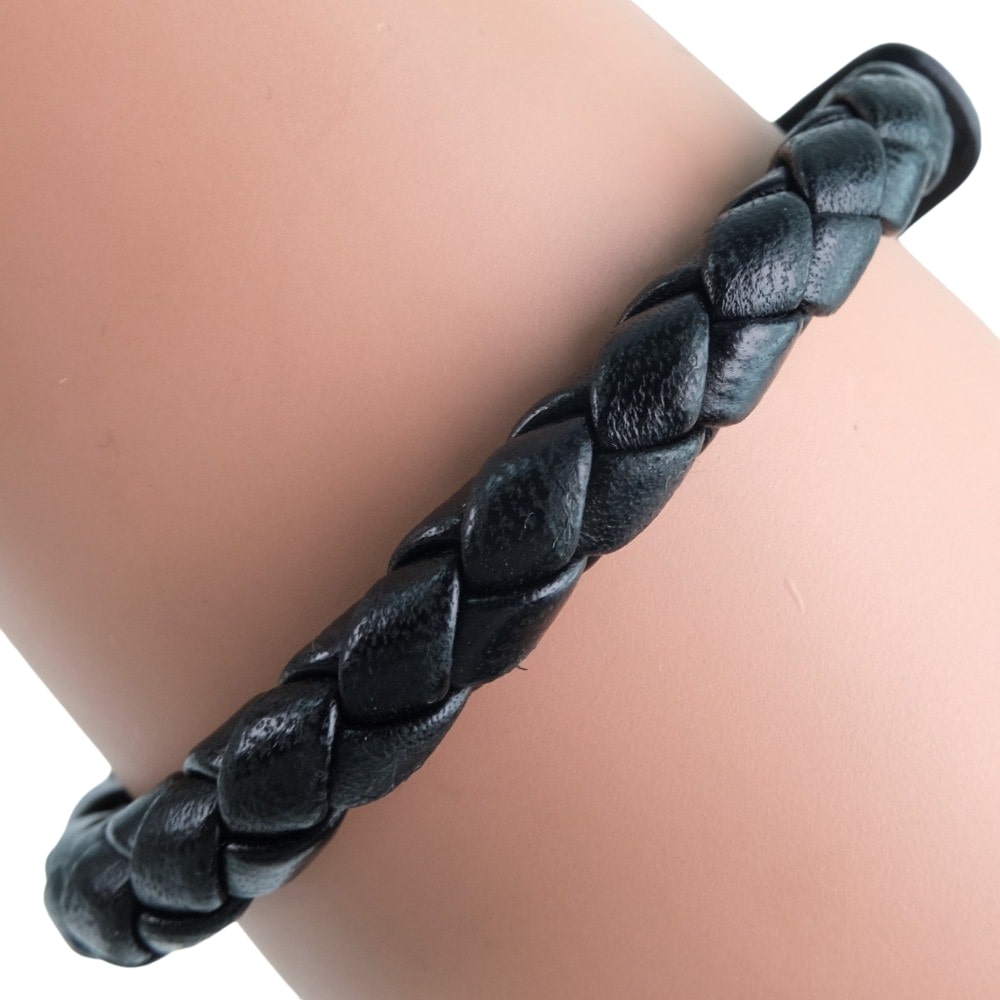 Bottega Veneta Intrecciato Black Leather Bracelet 