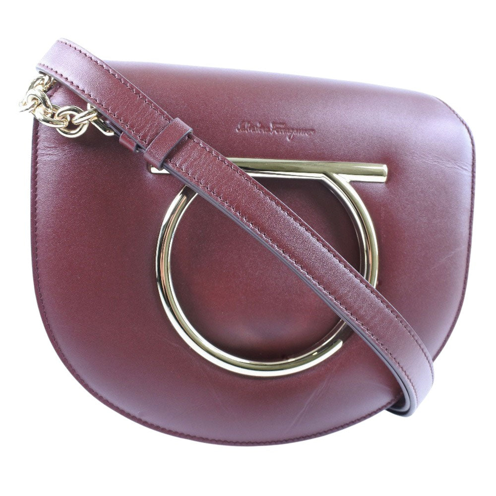 Salvatore Ferragamo Gancio Burgundy Leather Shoulder Bag