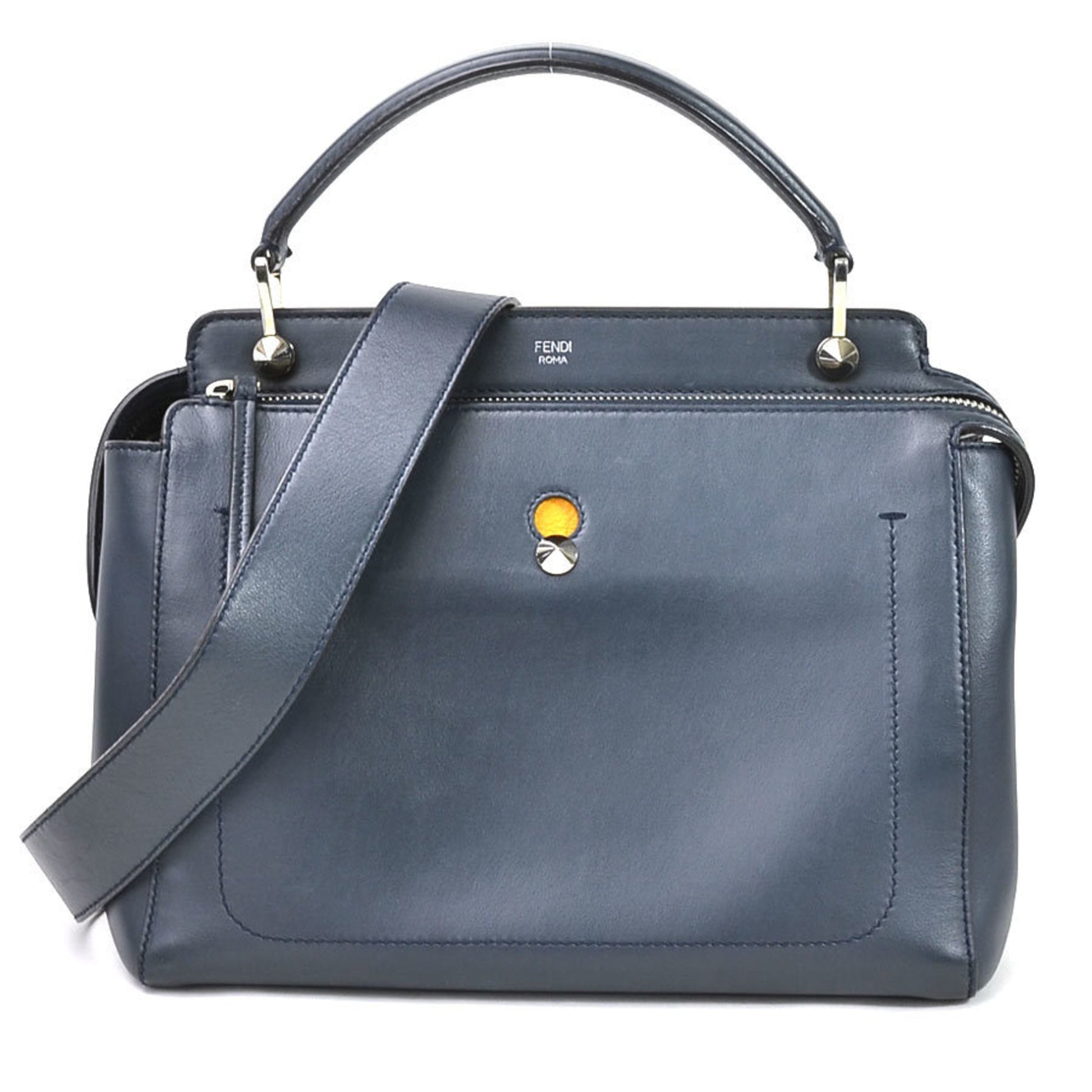 Fendi Dot Com Navy Leather Shoulder Bag