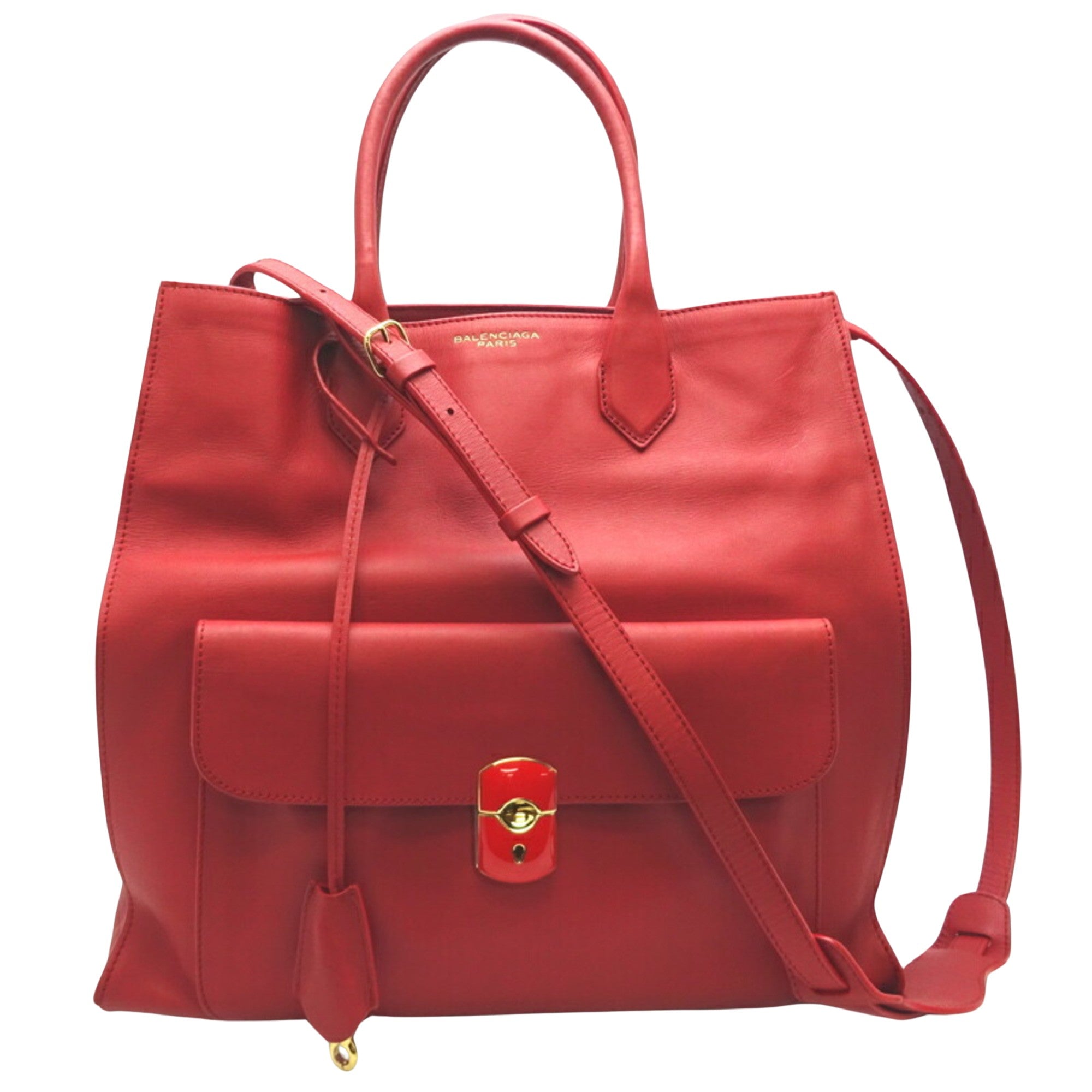 Balenciaga Padlock Red Leather Handbag 