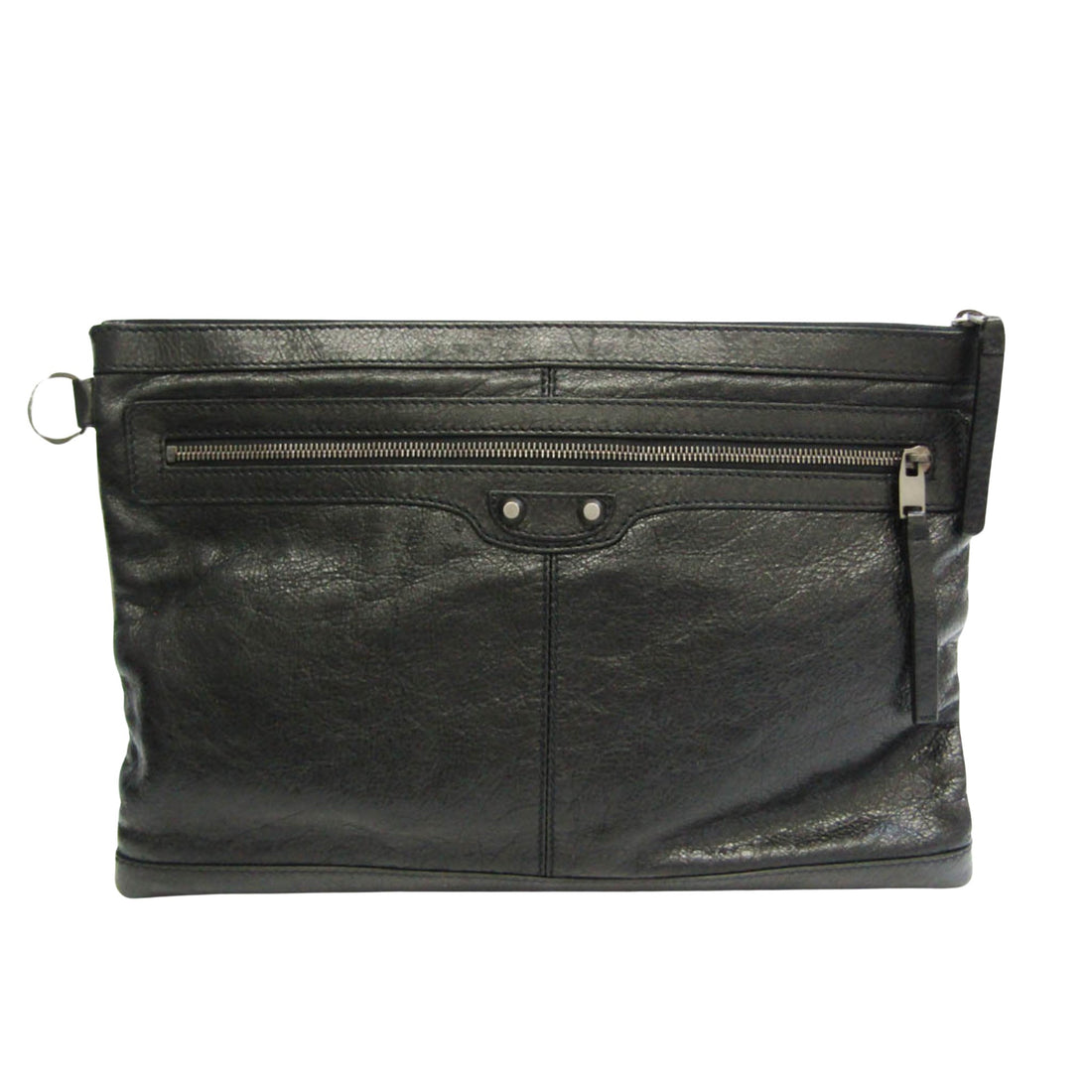 Balenciaga Clip Black Leather Clutch Bag