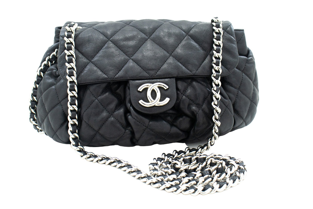 Chanel Chain around Black Leather Shoulder Bag