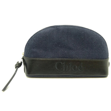 Chloé Navy Linen Clutch Bag