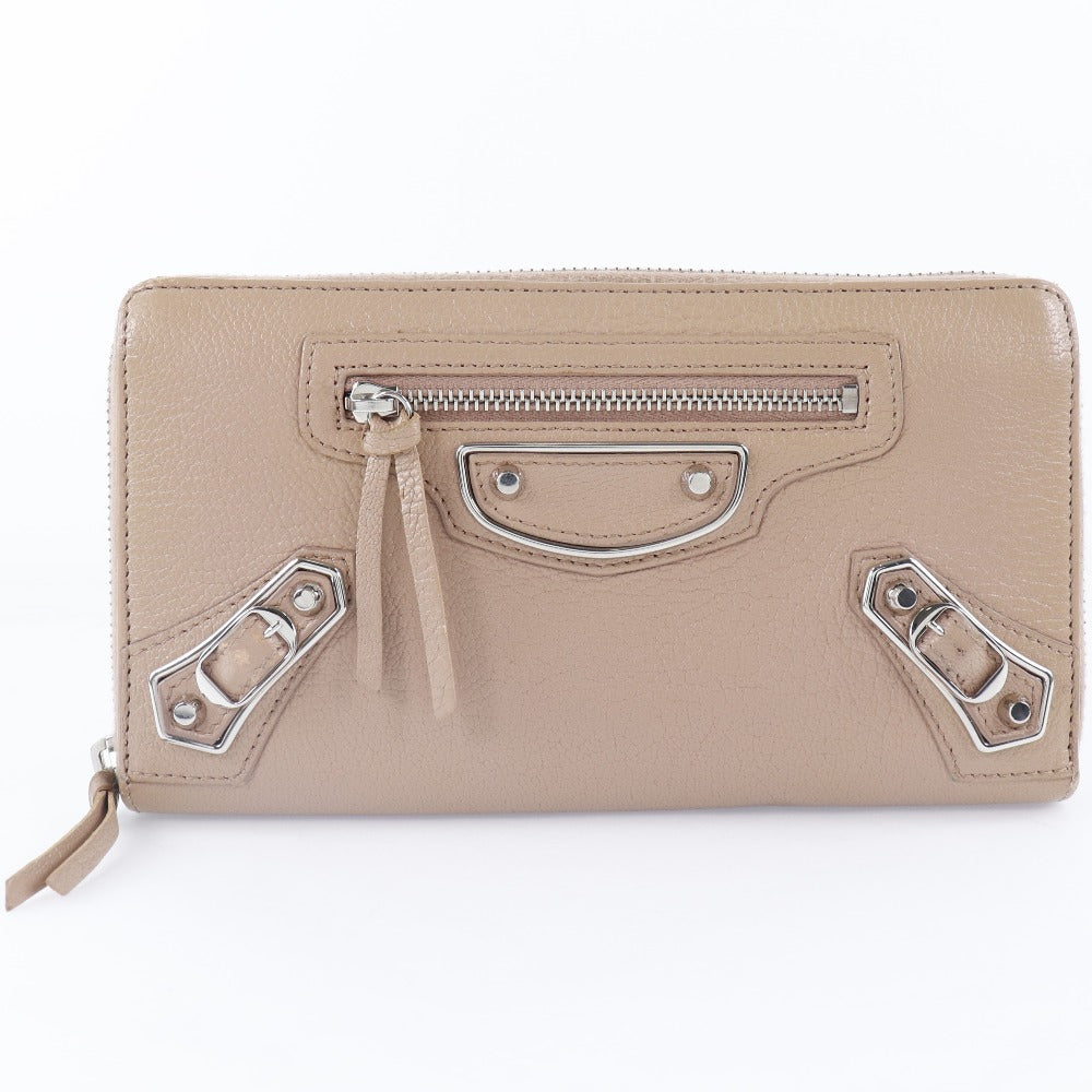 Balenciaga Continental Zip Around Beige Leather Wallet 