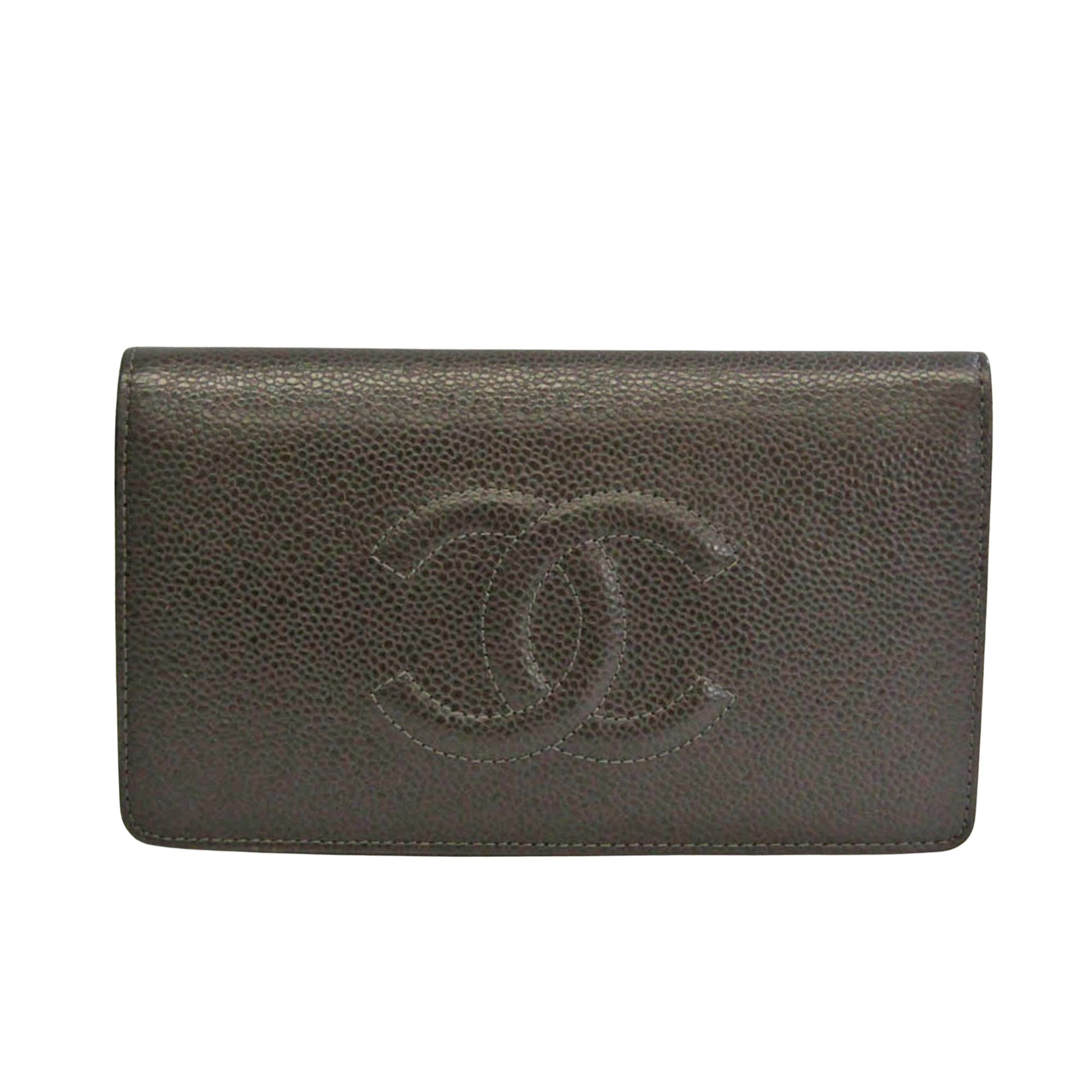 Chanel Coco Mark Grey Leather Wallet 