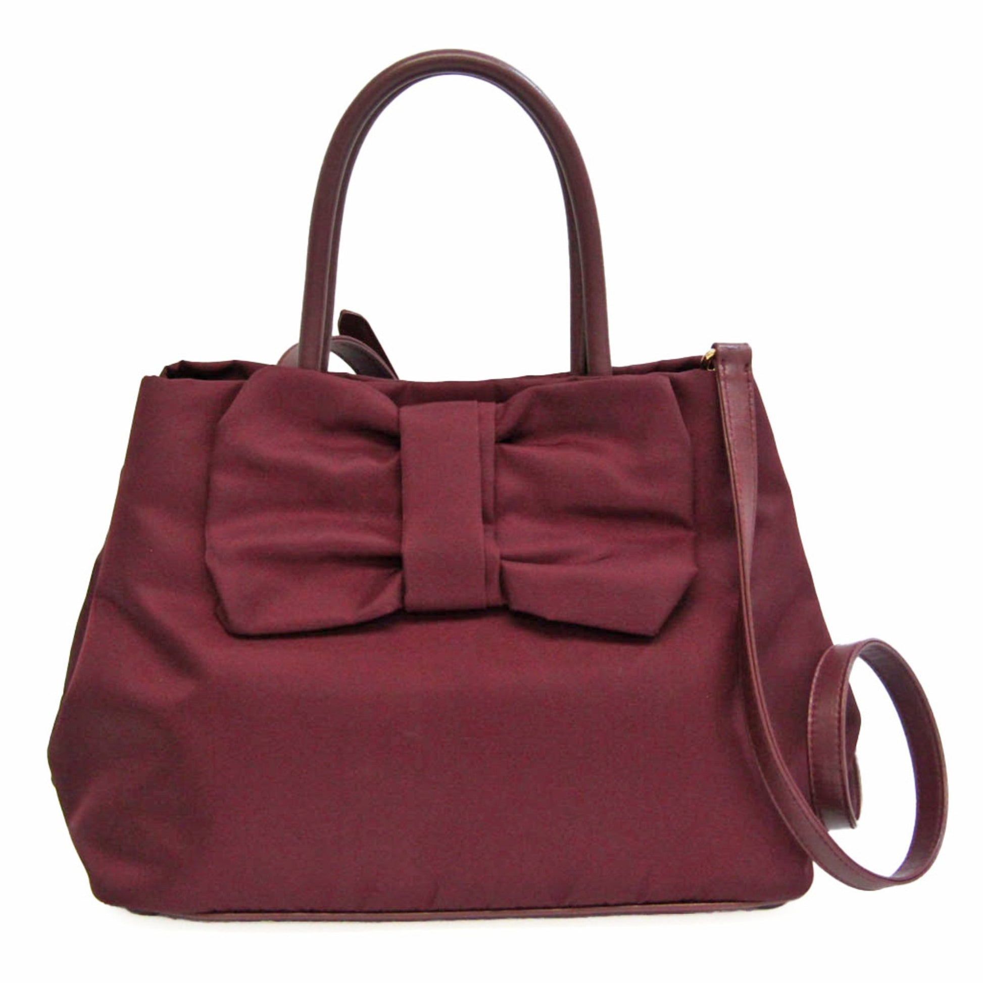 Prada Ribbon Burgundy Canvas Handbag 