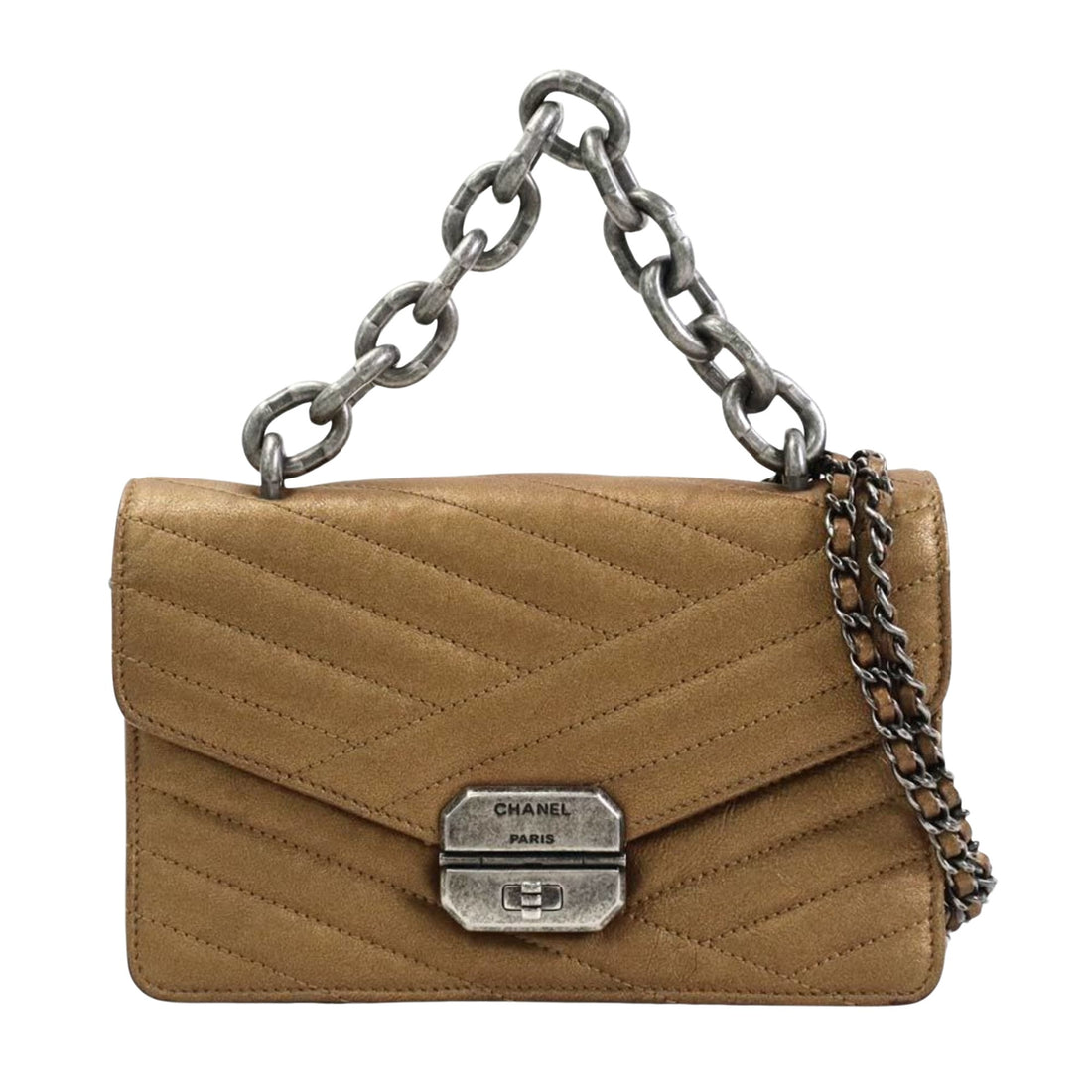 Chanel Diagonal Gold Leather Handbag 