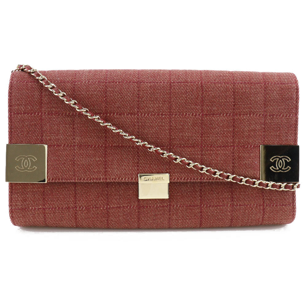 Chanel Chocolate bar Red Canvas Shoulder Bag