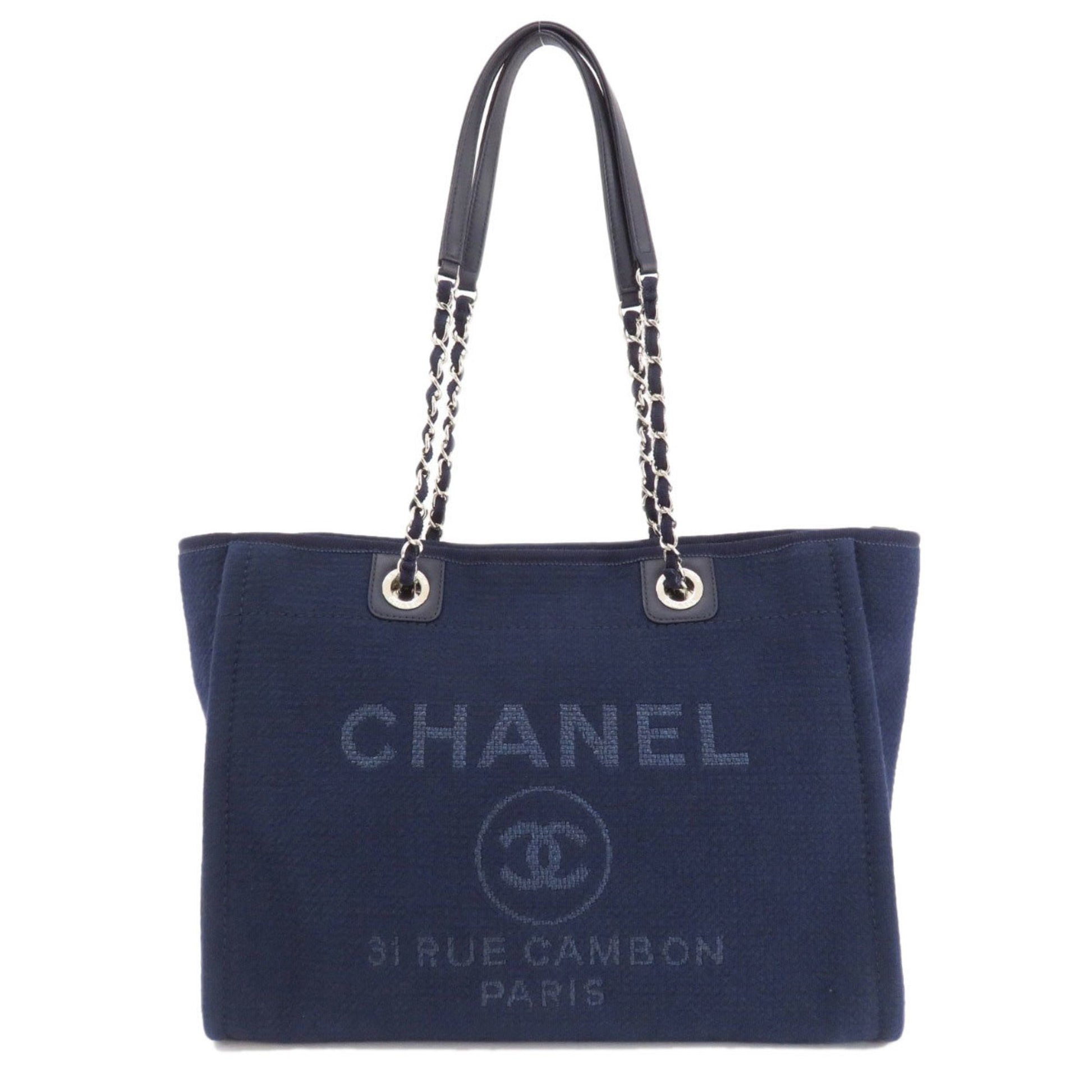 Chanel Deauville Navy Canvas Tote Bag