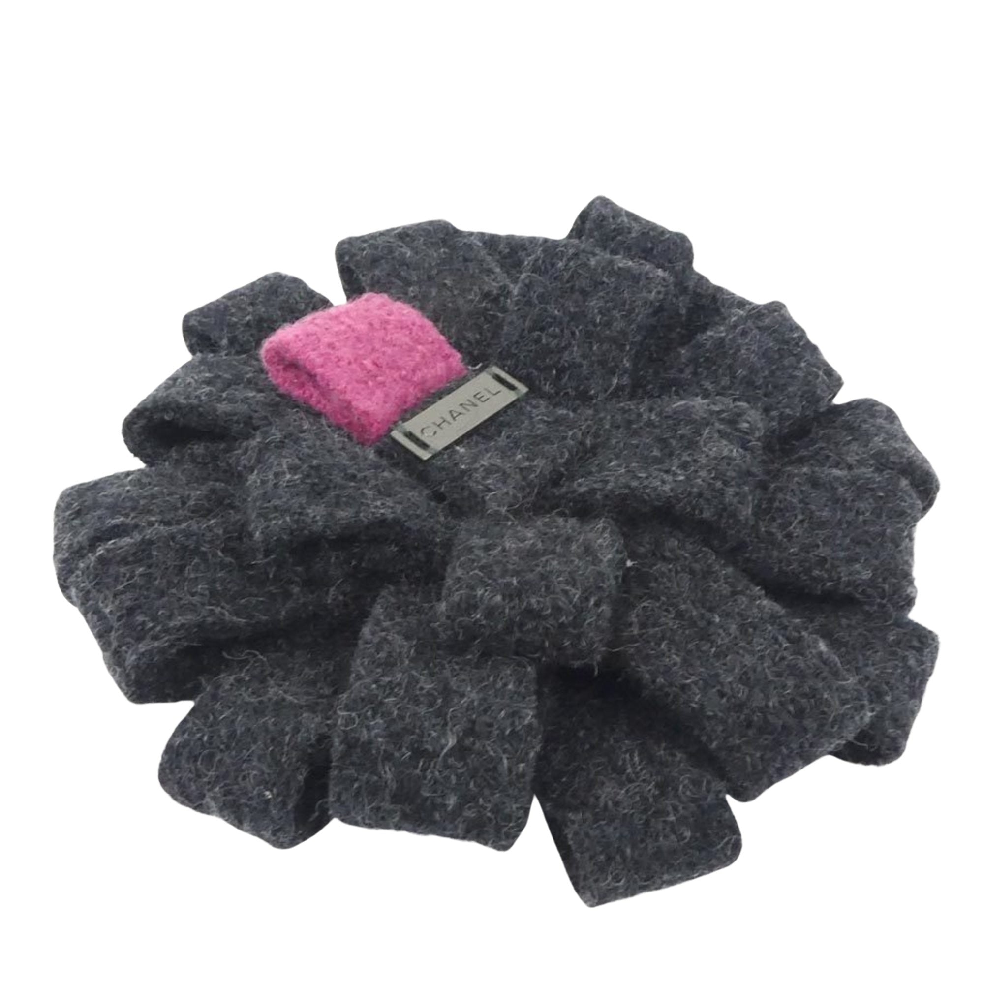 Chanel Grey Wool Brooch 