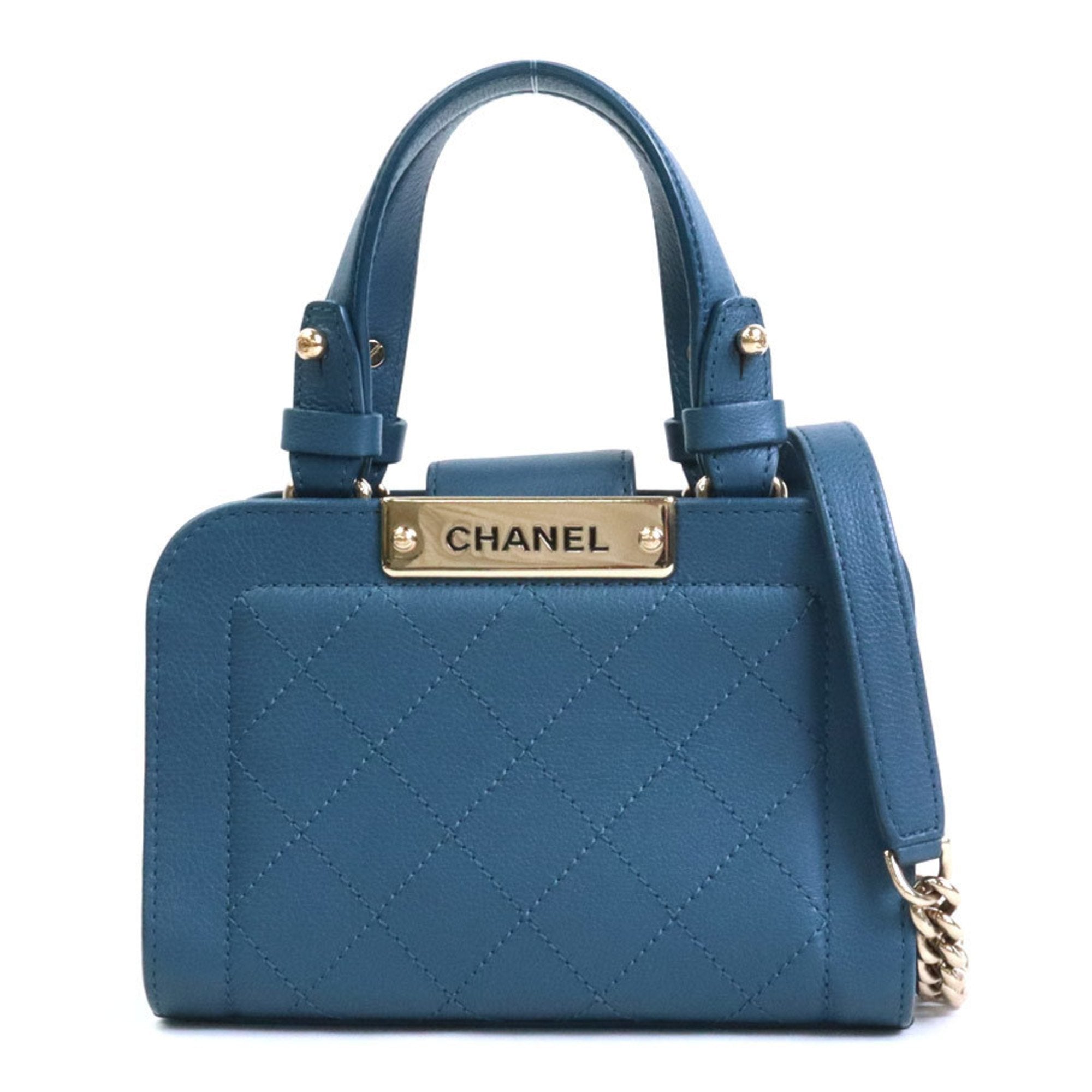 Chanel Shopping Navy Leather Handbag 