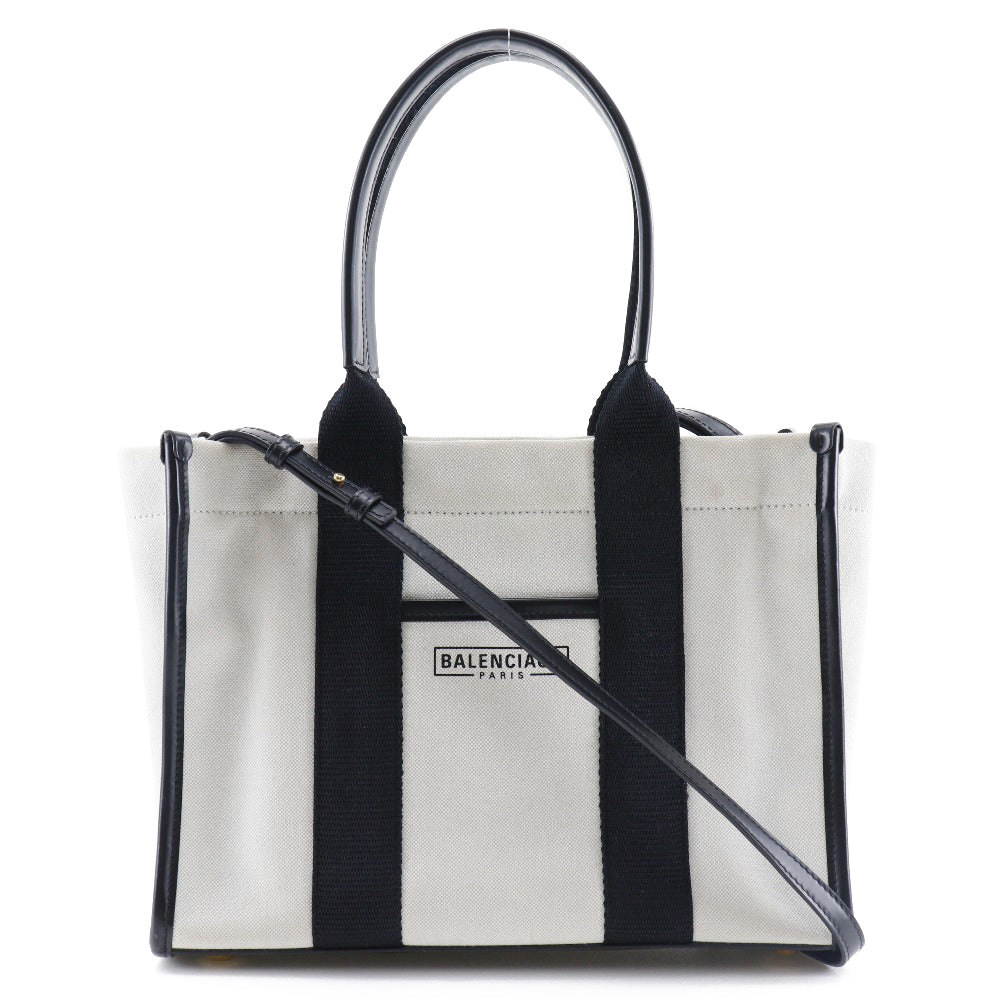 Balenciaga Navy White Canvas Handbag 