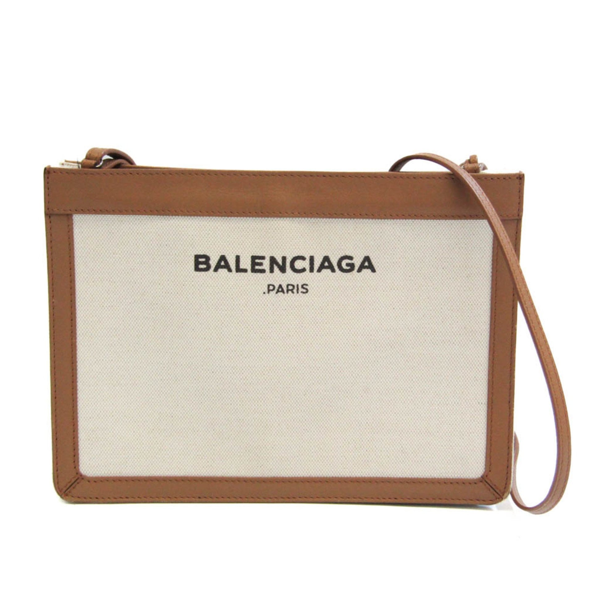 Balenciaga Navy Beige Canvas Clutch Bag