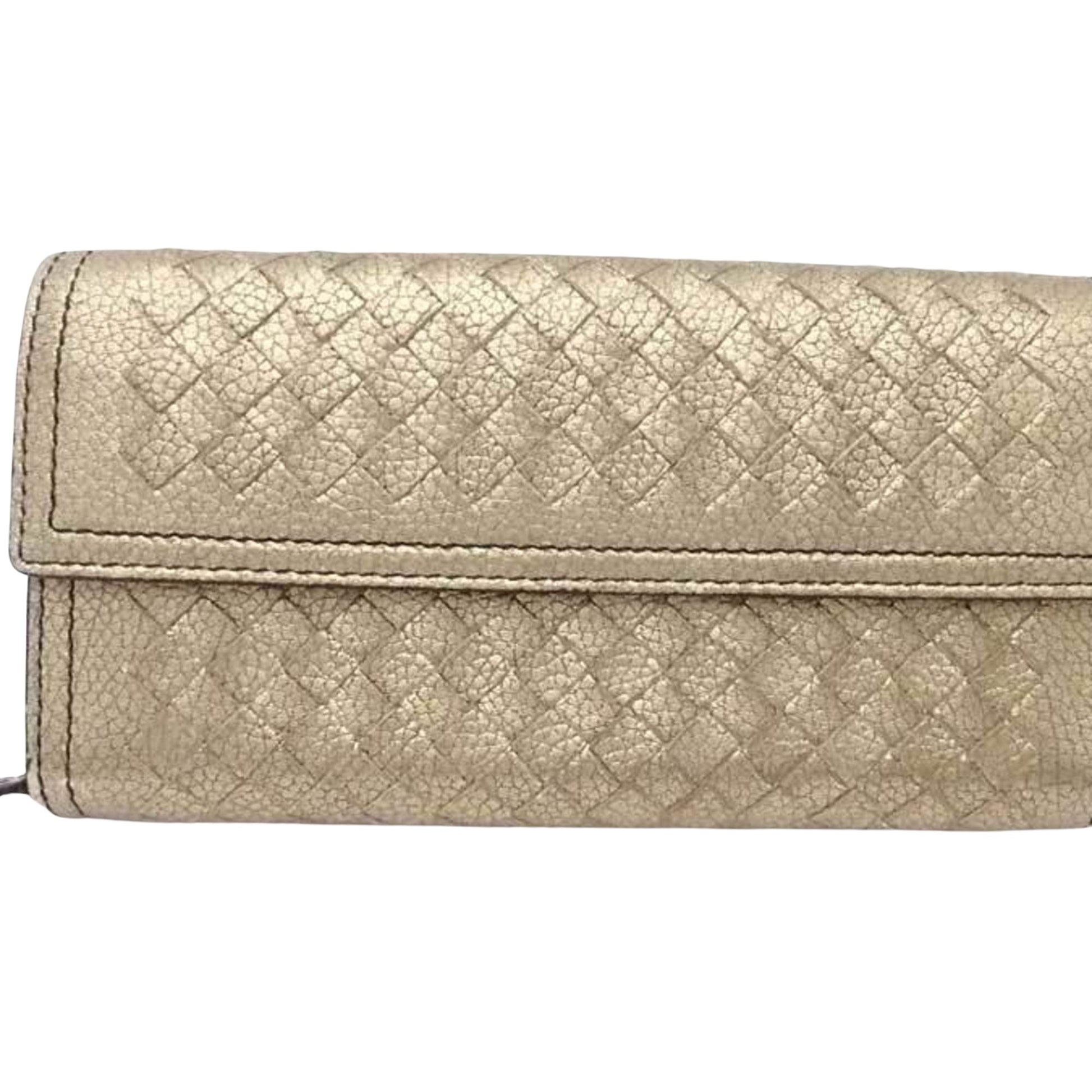 Bottega Veneta Intrecciato Gold Leather Wallet 