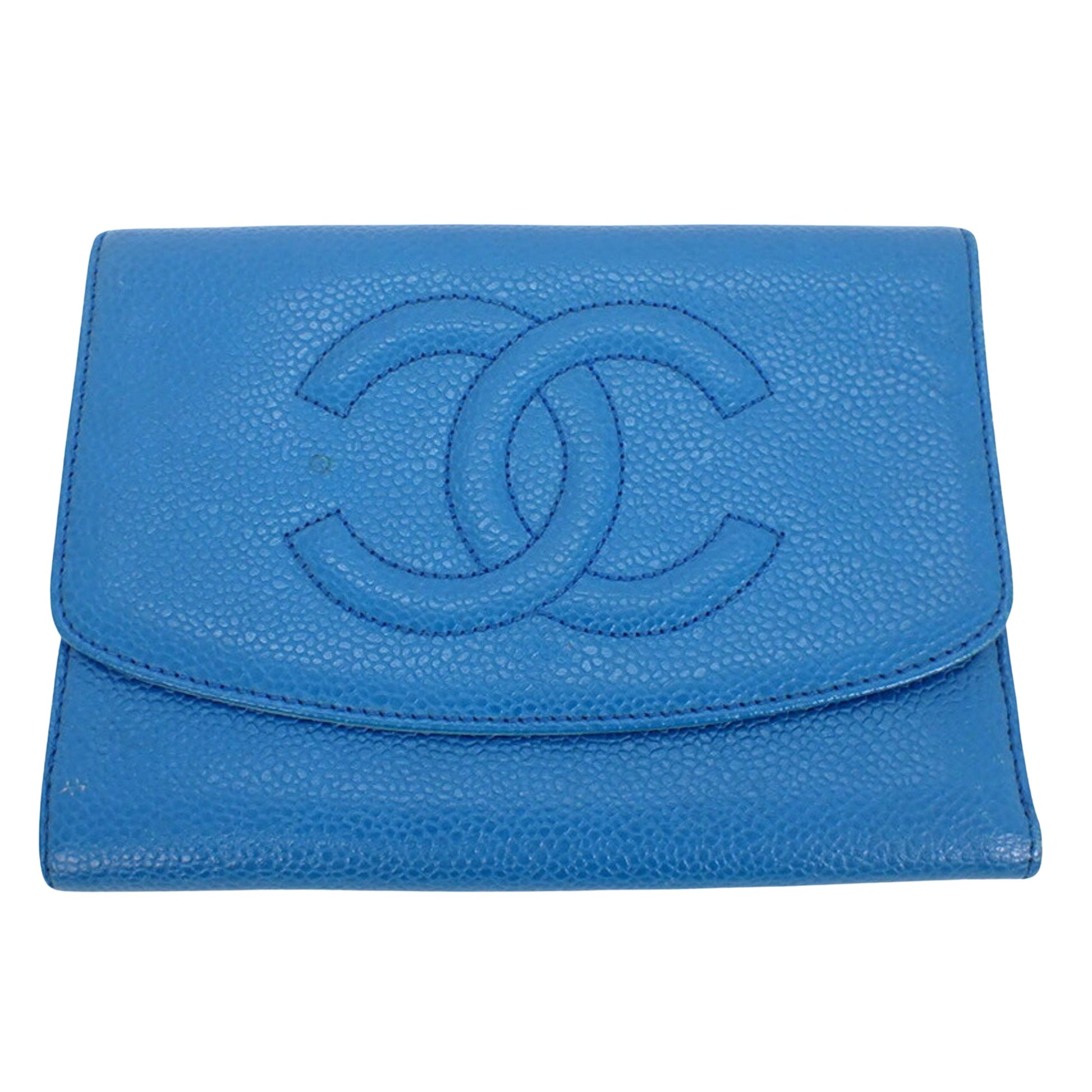 Chanel Logo CC Blue Leather Wallet 