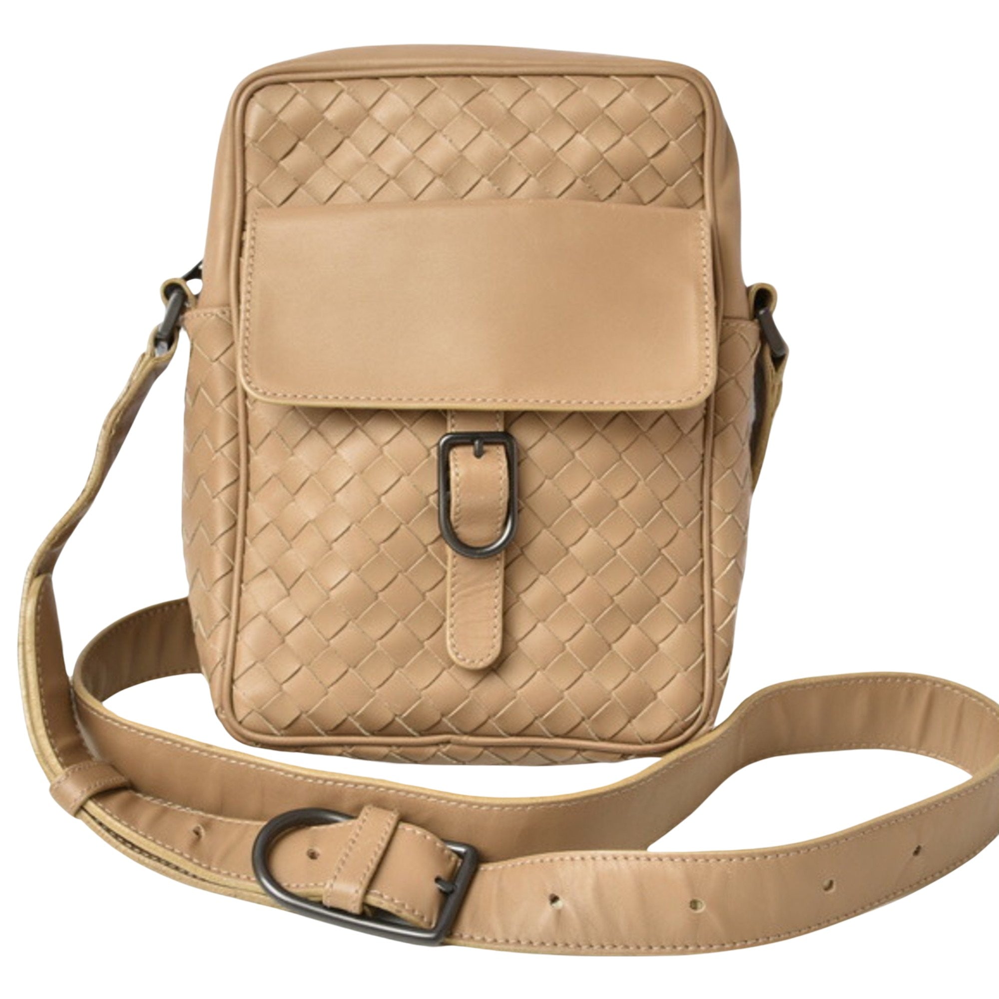 Bottega Veneta Intrecciato Camel Leather Shoulder Bag