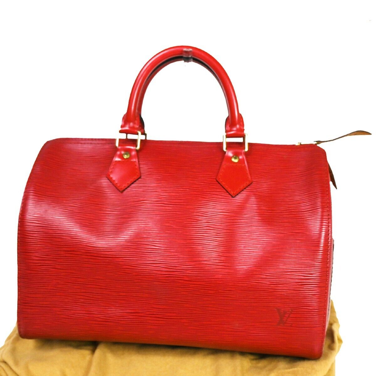 Louis Vuitton Speedy Red Leather Handbag 