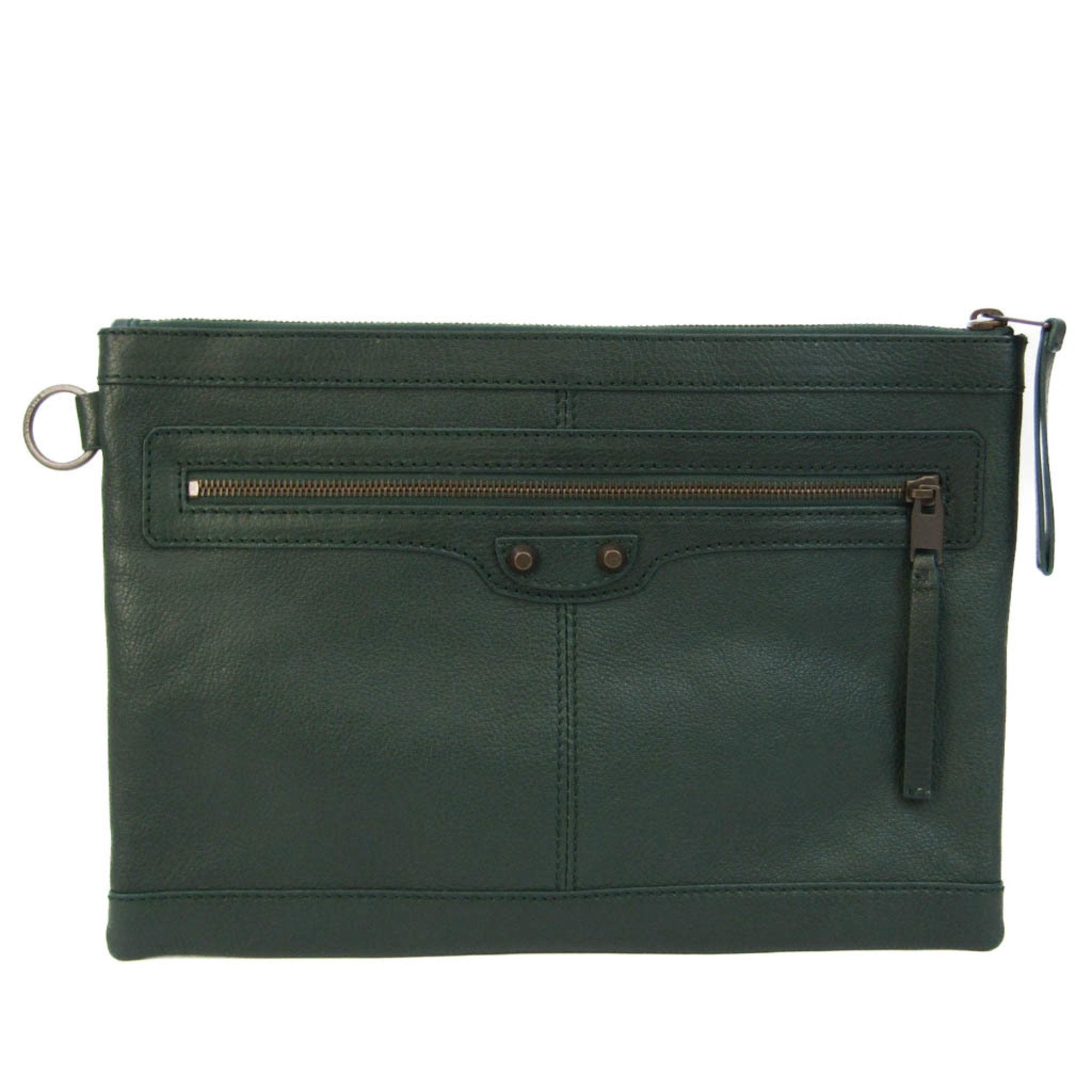 Balenciaga Clip Green Leather Clutch Bag