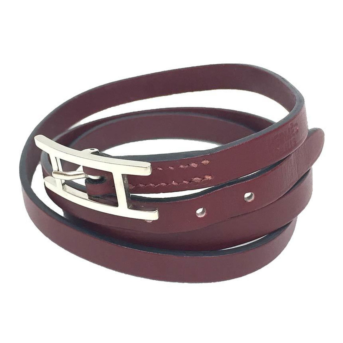 Hermès Hapi 3 Burgundy Leather Bracelet 