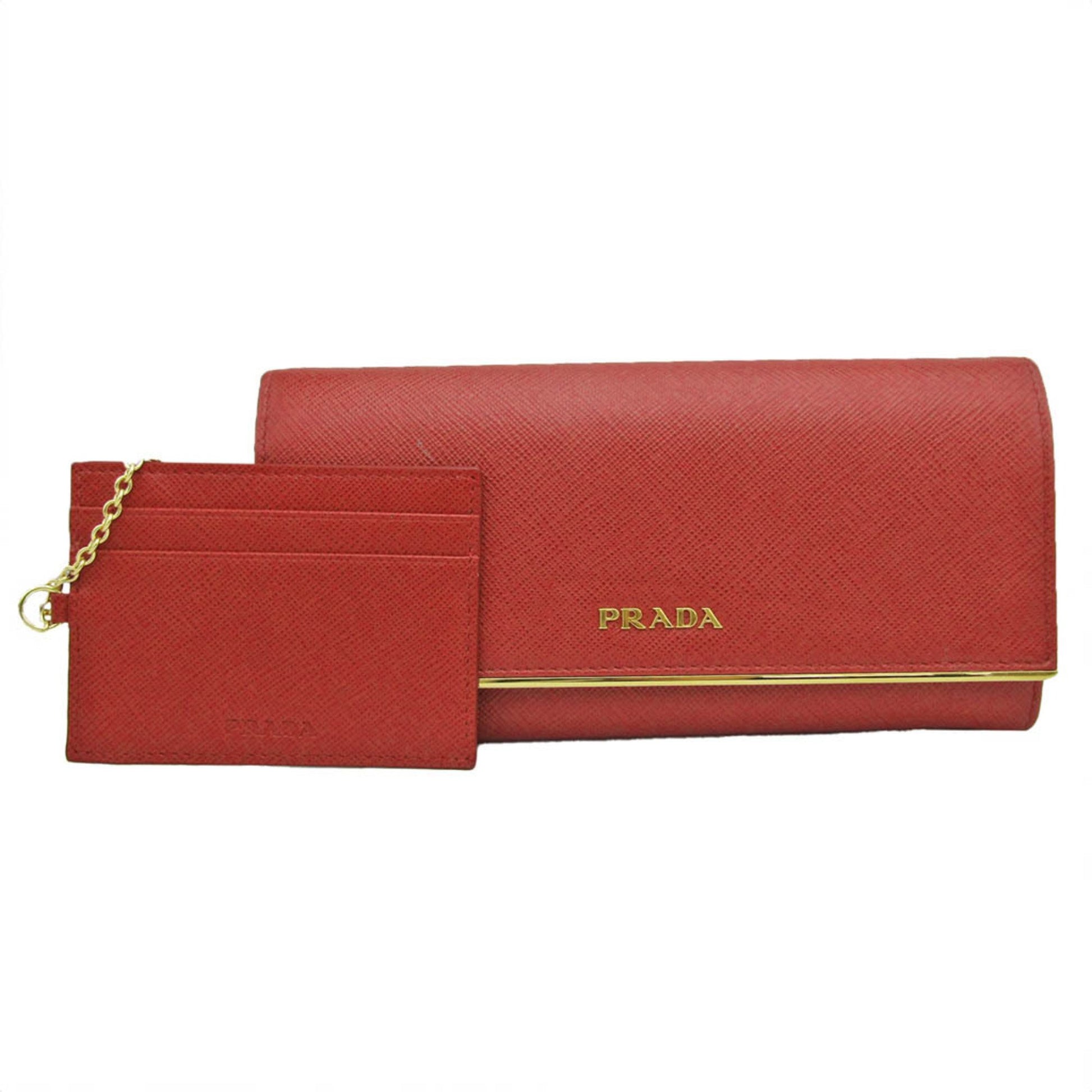 Prada Saffiano Red Metal Wallet 