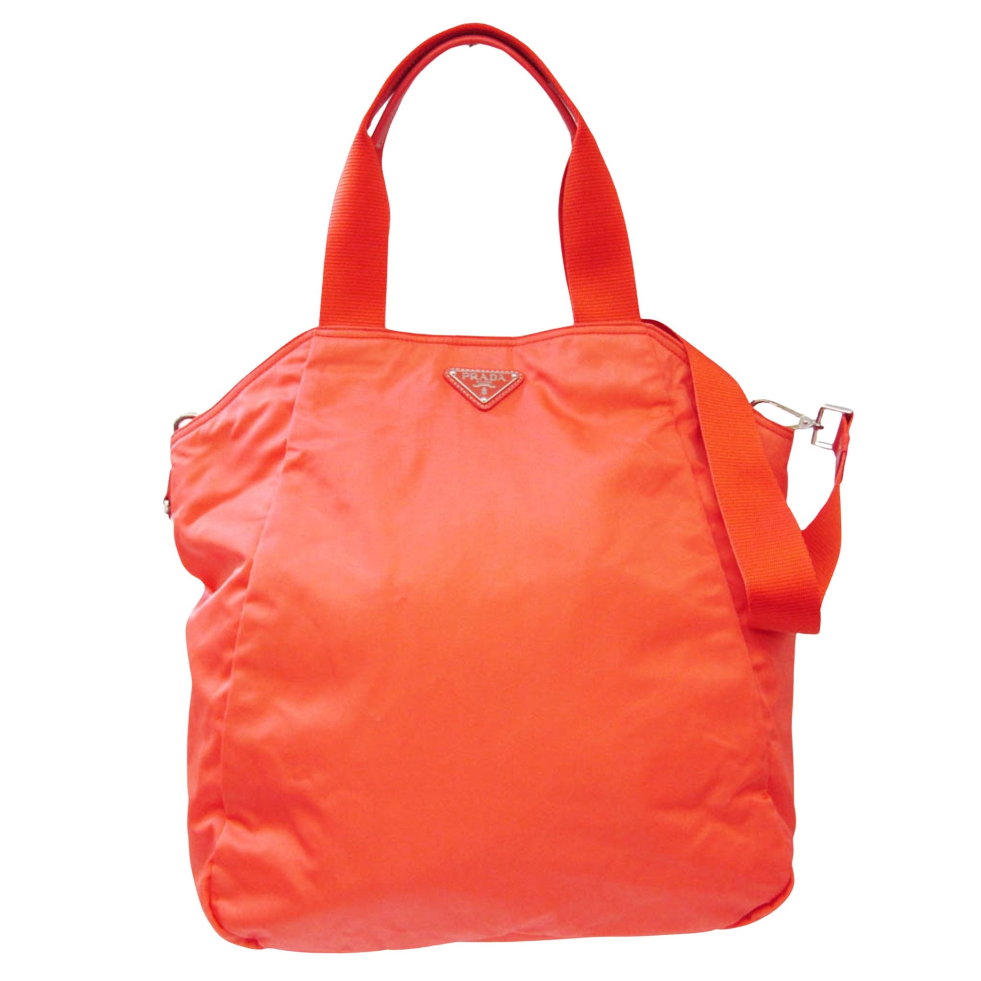 Prada Vela Orange Synthetic Tote Bag