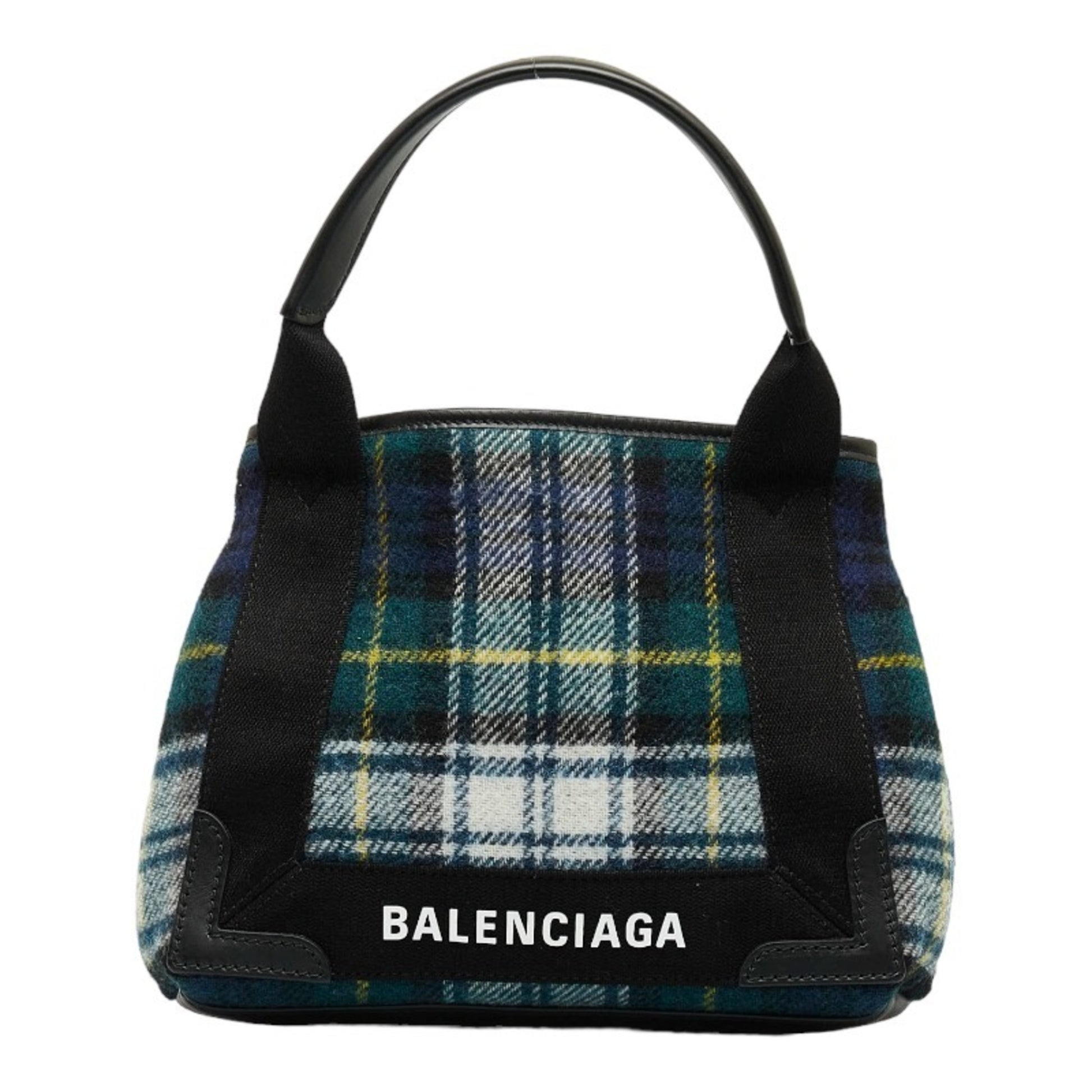 Balenciaga Navy Cabas Green Wool Tote Bag