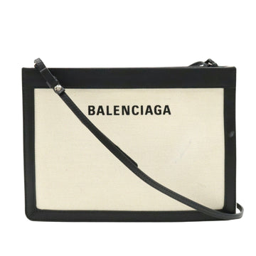 Balenciaga Navy pouch Beige Canvas Clutch Bag