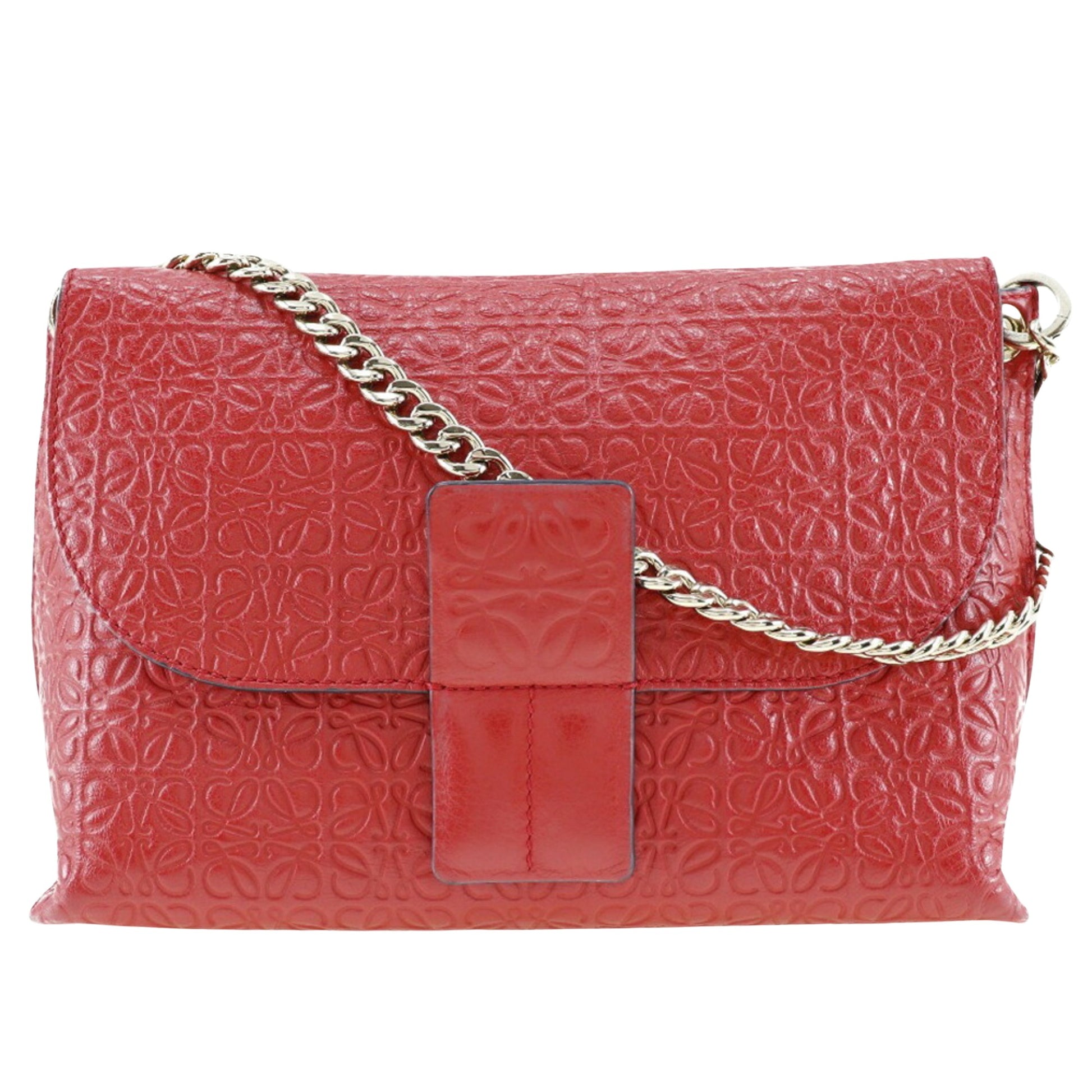 Loewe Avenue Red Pony-Style Calfskin Shoulder Bag