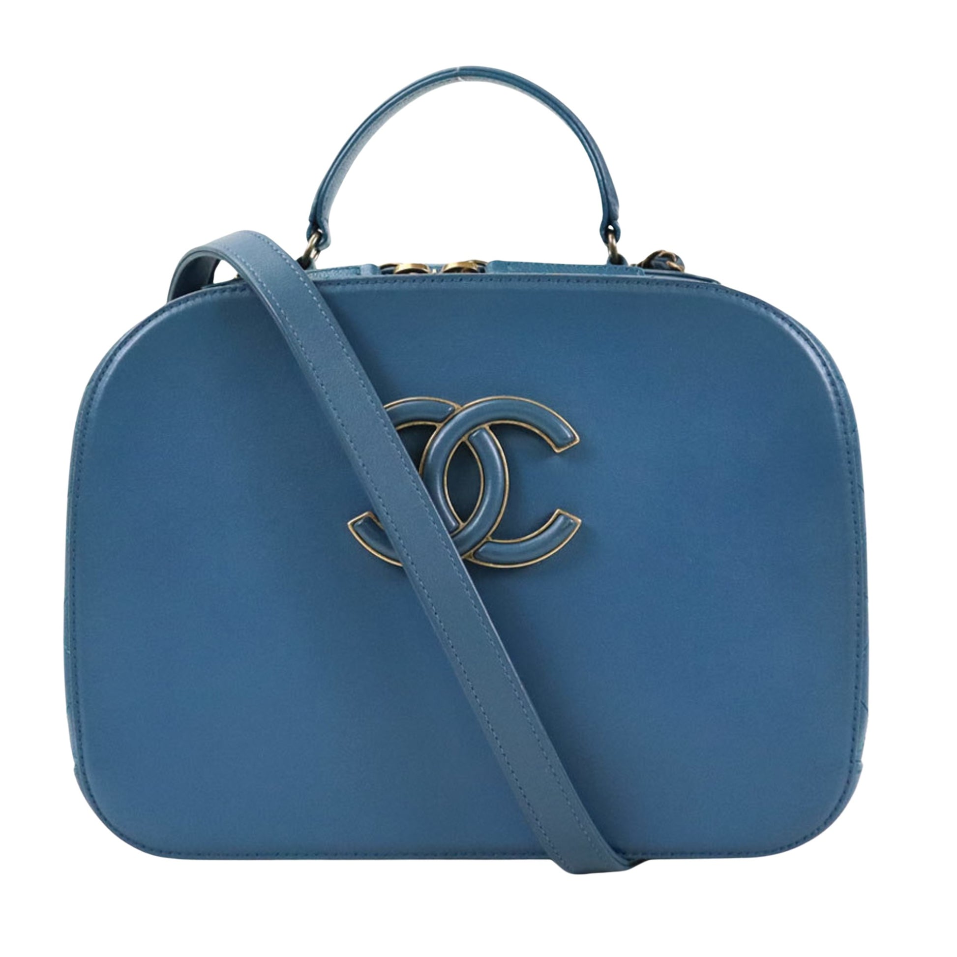 Chanel Vanity Blue Leather Shopper Bag